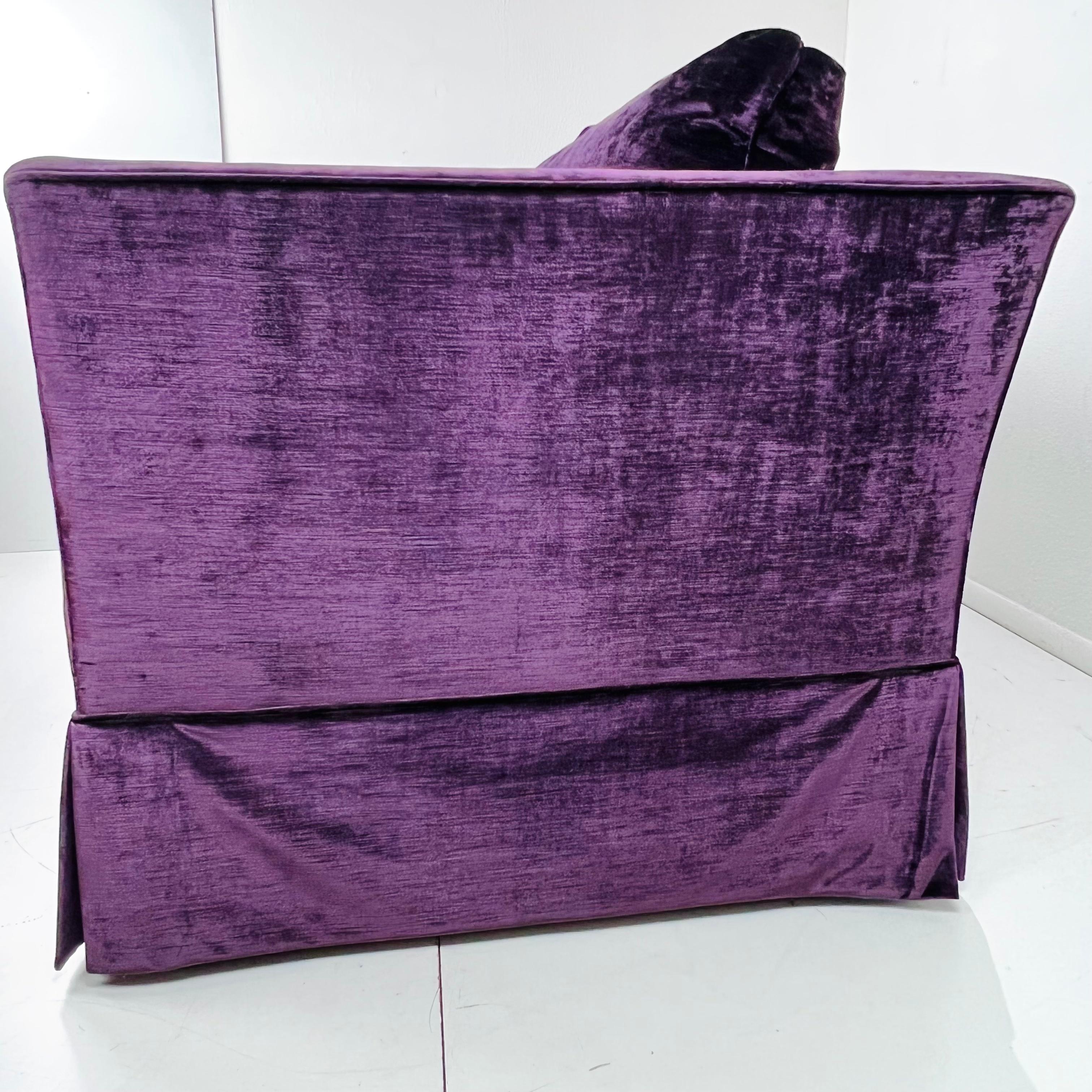 Custom Ralph Lauren Skirted Velvet Sofa (2 Available) For Sale 1