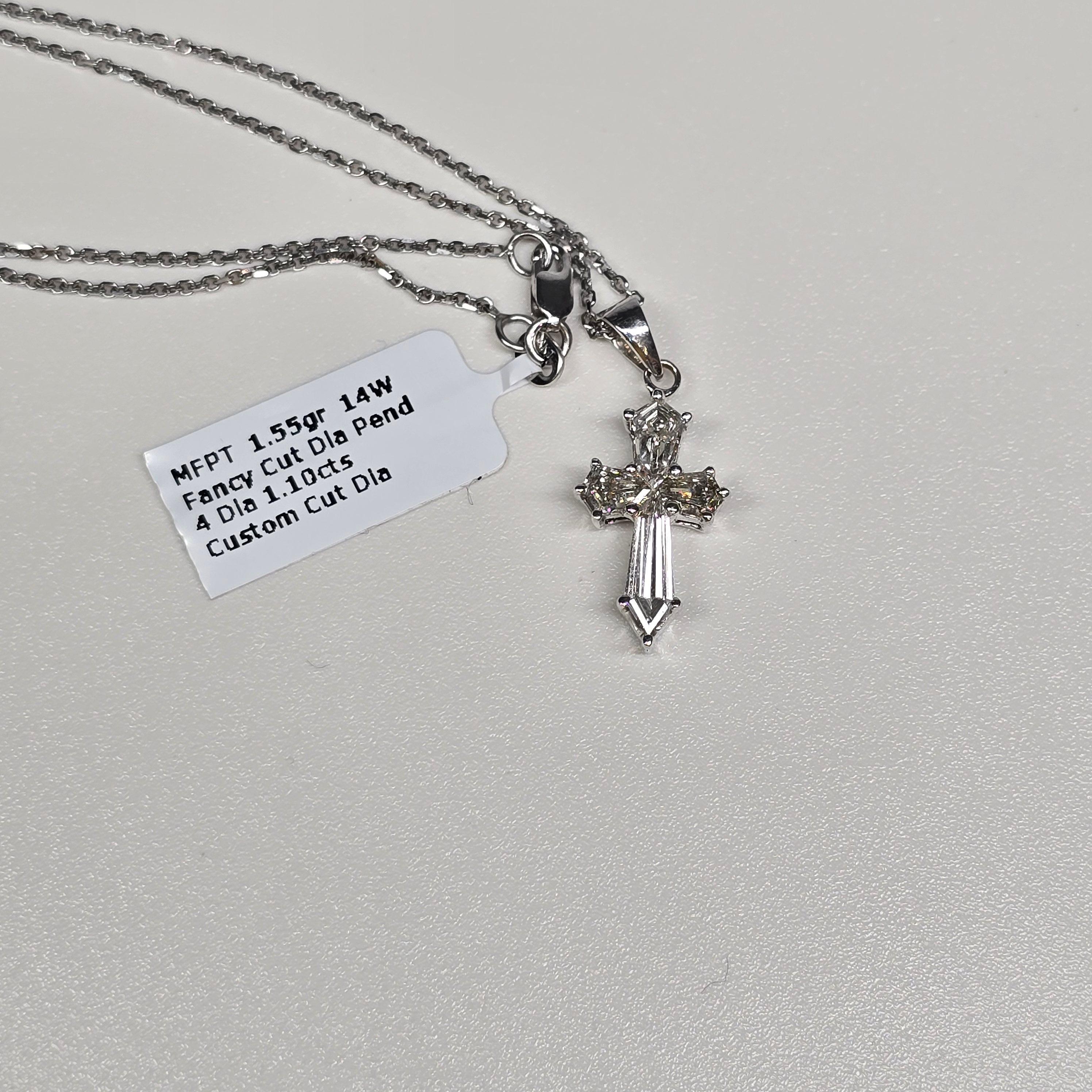 da uomo o donna Collana con croce di diamanti personalizzata RARE in oro 14KT 1.10ct in vendita