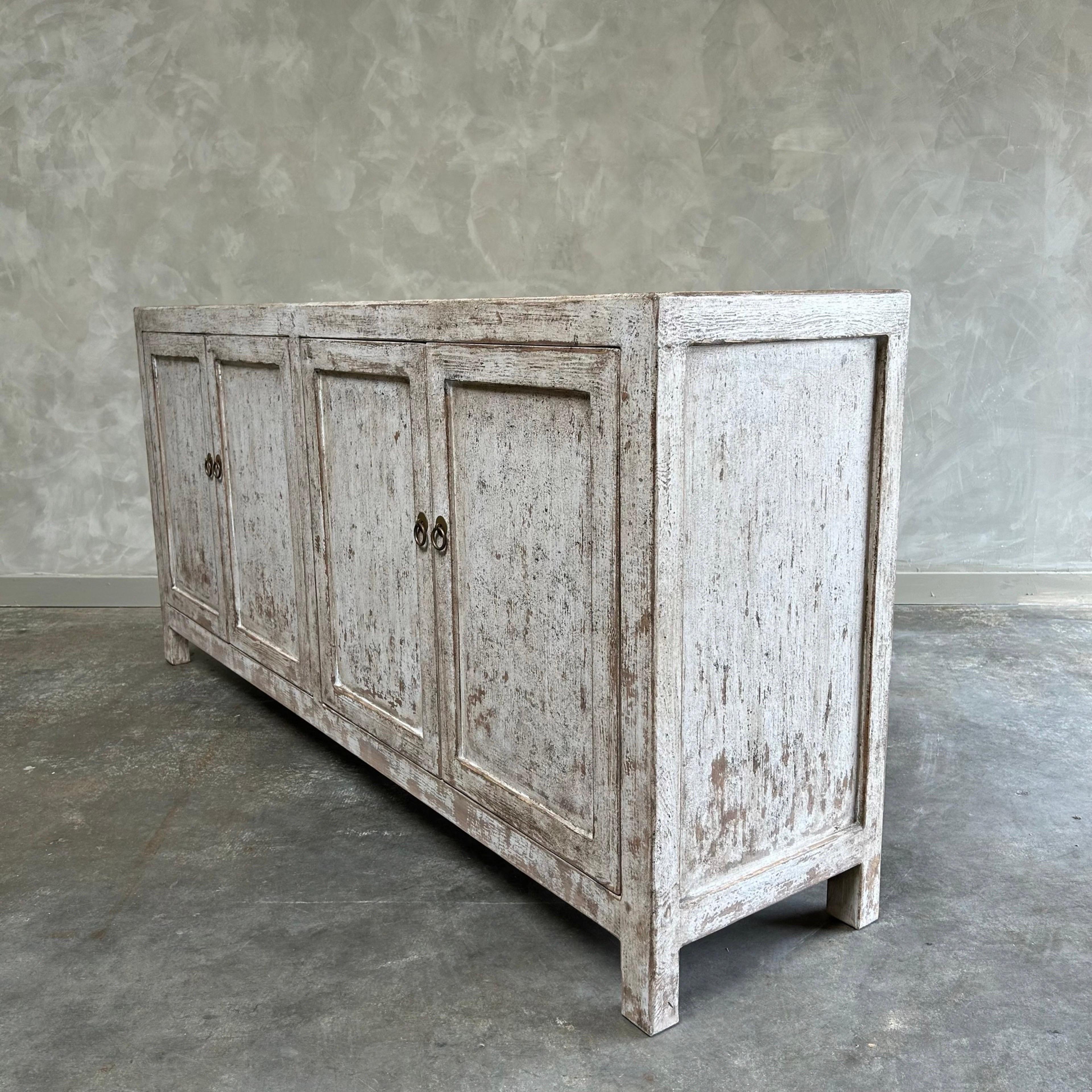 distressed white cabinets