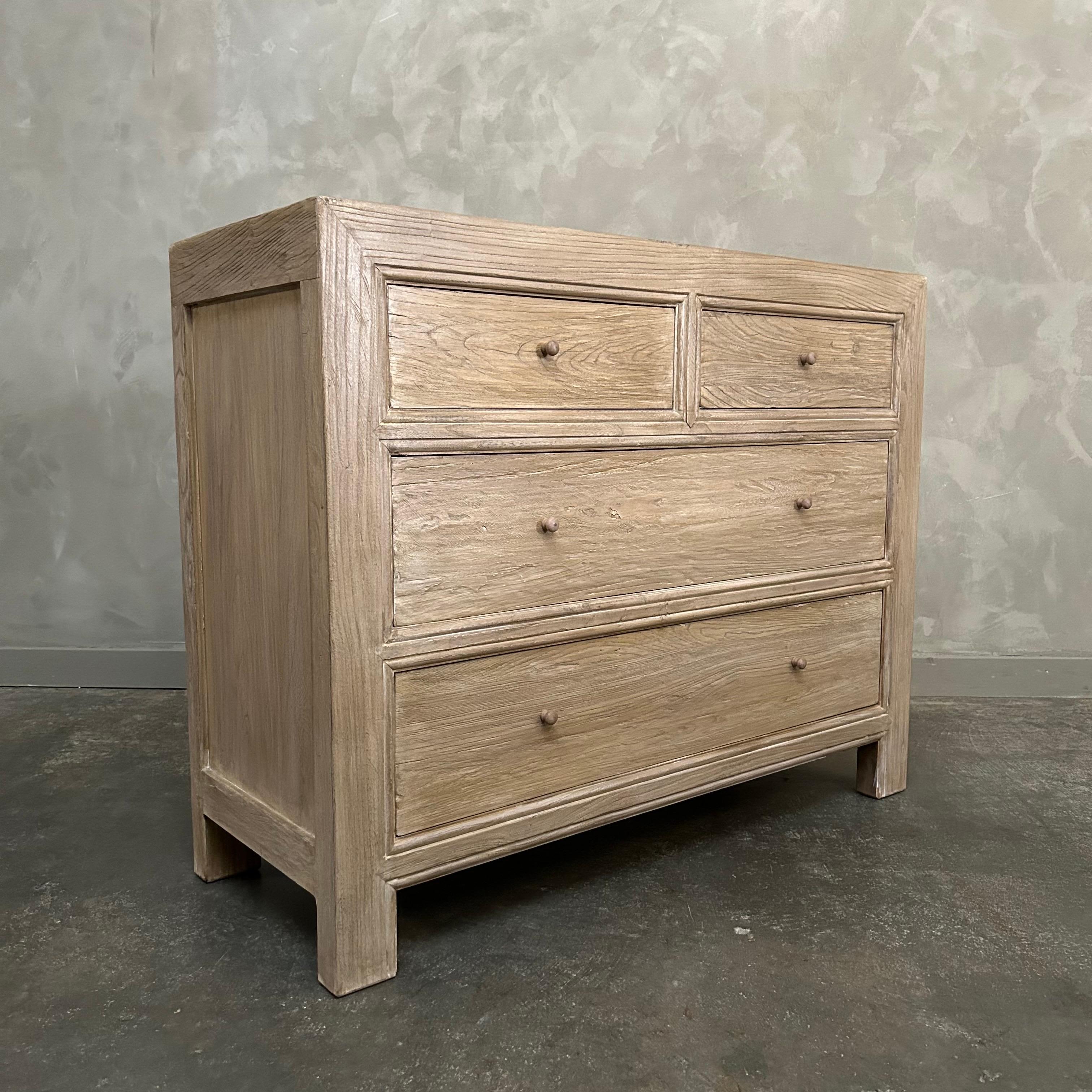 Organic Modern Custom Reclaimed Elm Wood Chest of Drawers Natural Finish For Sale