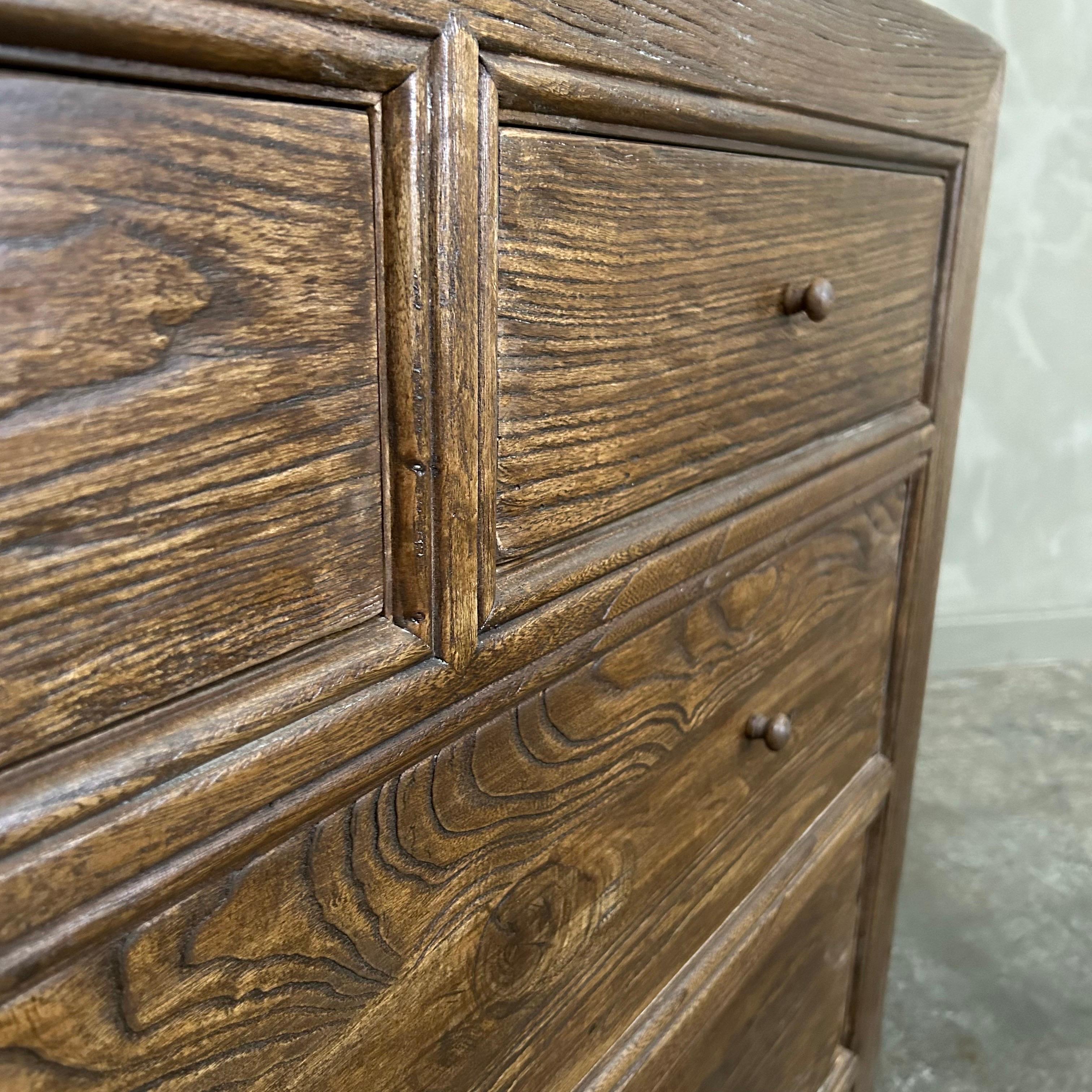 Contemporary Custom Reclaimed Elm Wood Chest of Drawers Walnut Finish For Sale