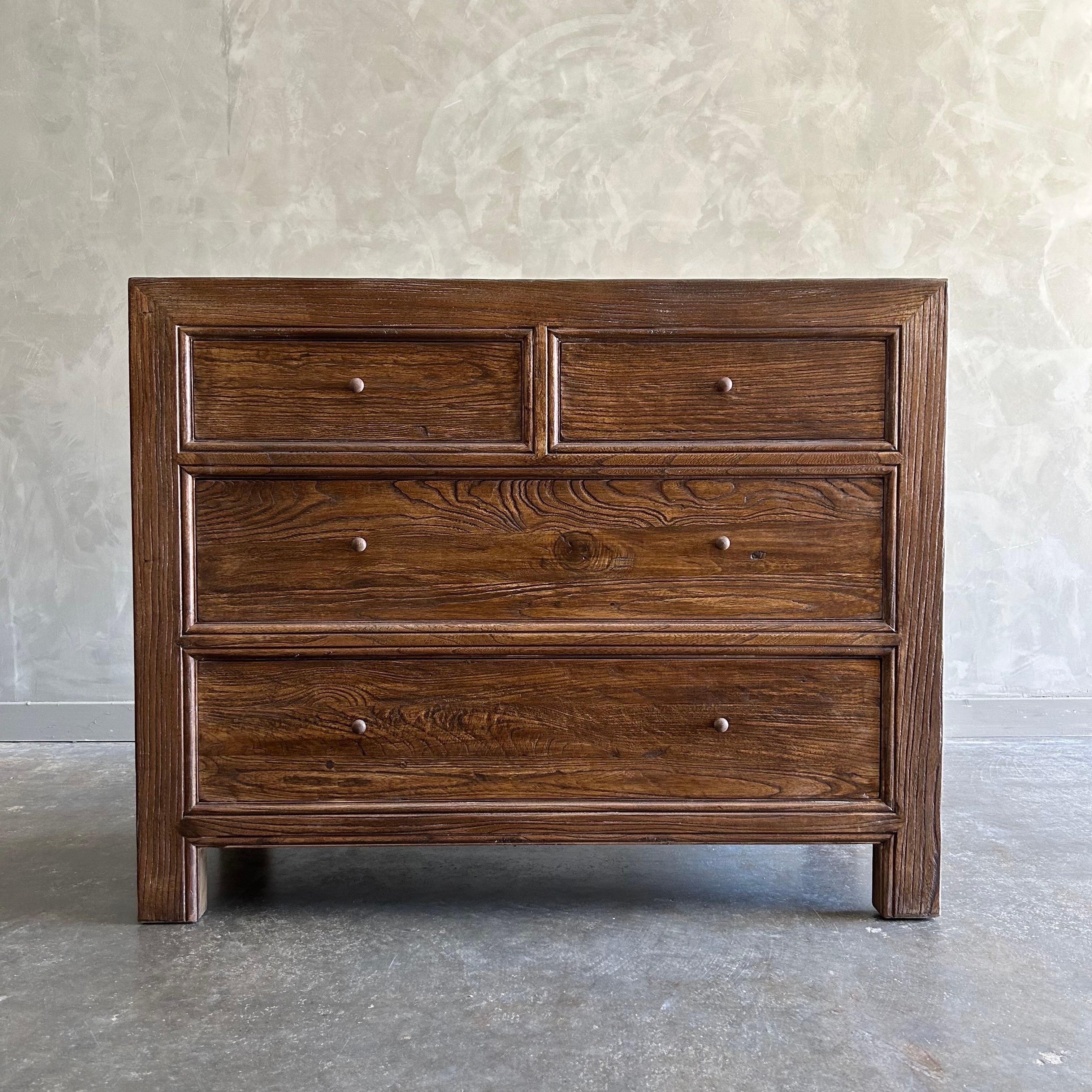 Custom Reclaimed Elm Wood Chest of Drawers Walnut Finish For Sale 2