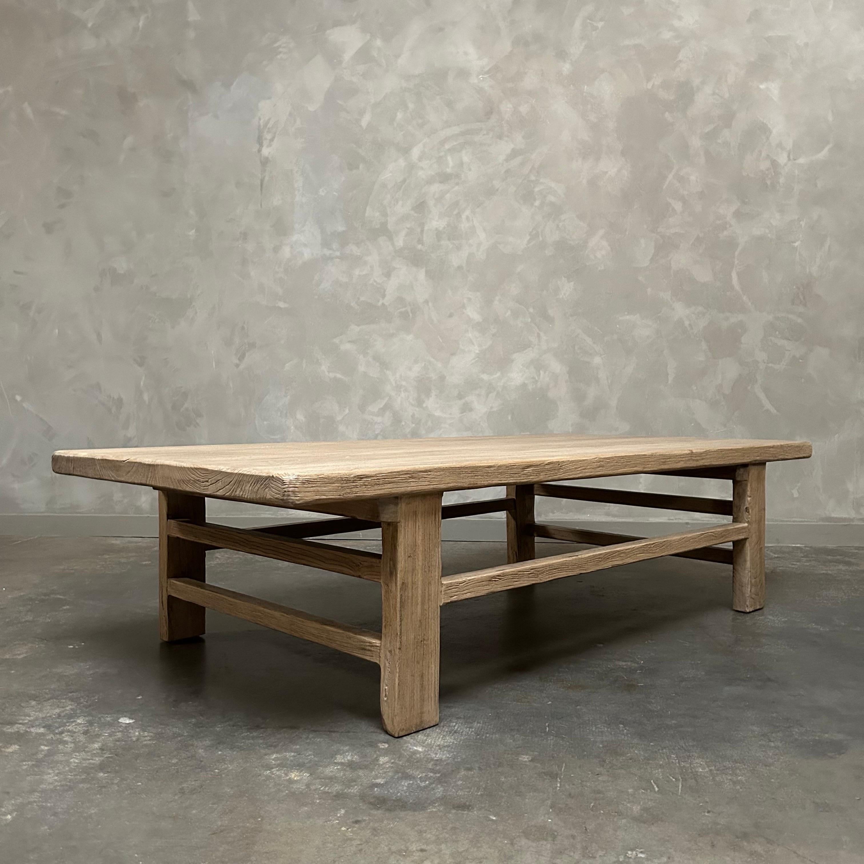 Organic Modern Custom Reclaimed Elm Wood Coffee Table  For Sale