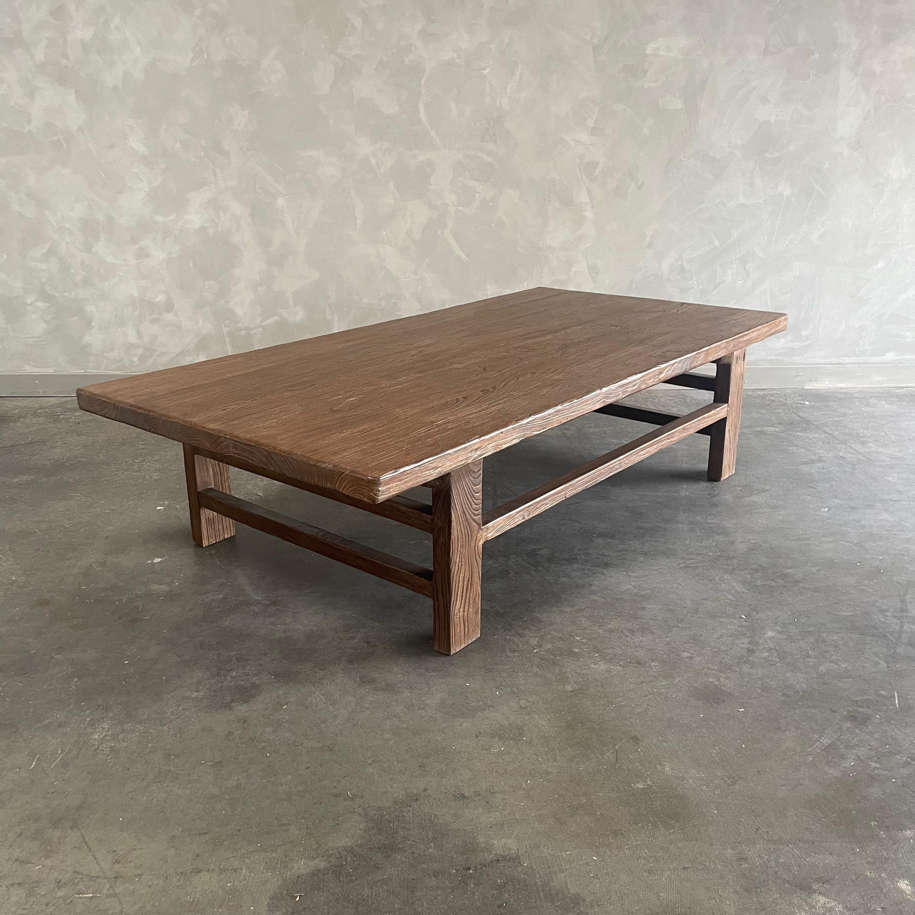 Contemporary Custom Reclaimed Elm Wood Coffee Table Walnut For Sale