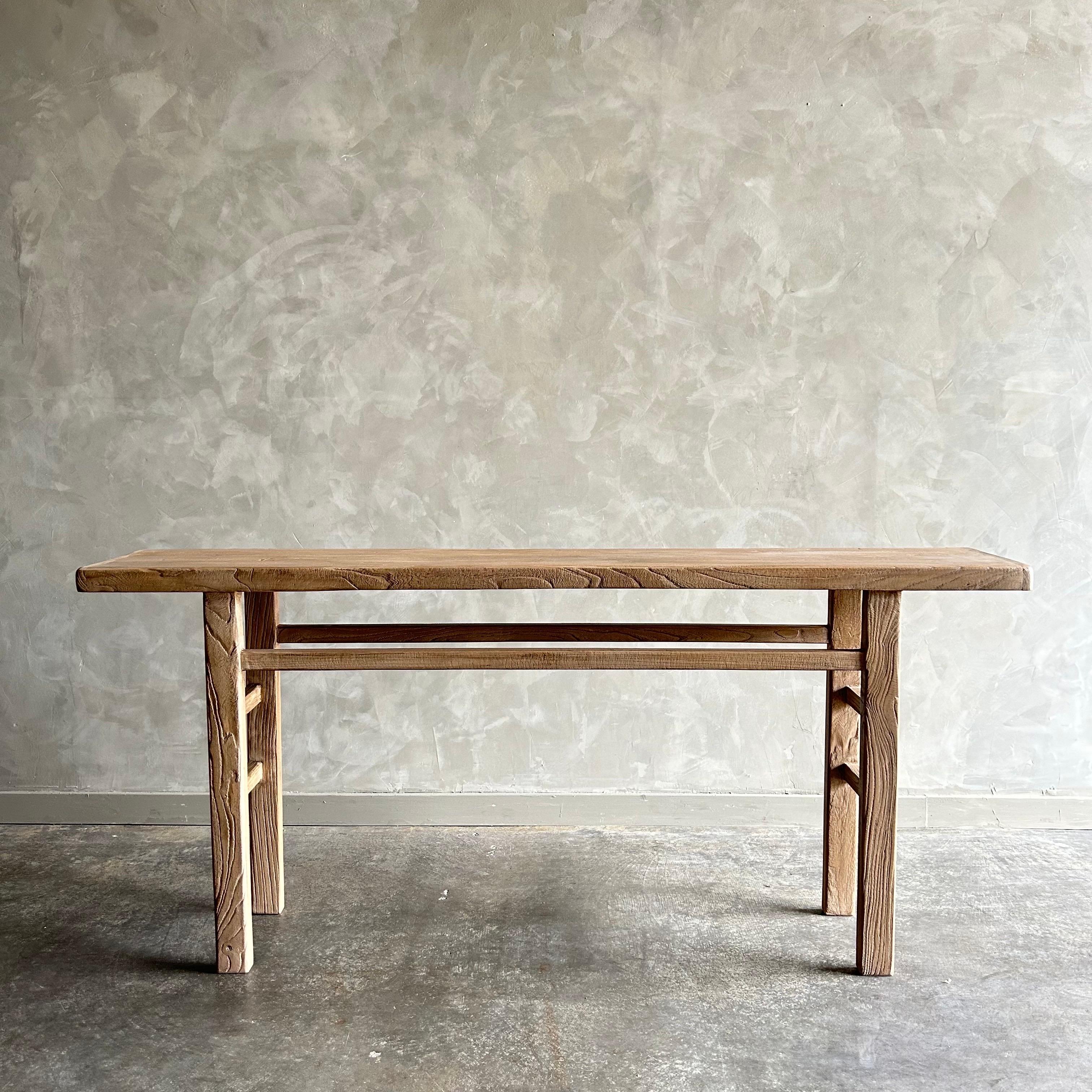 Reclaimed Elm Wood Console Table.  Beautiful antique patina, these are solid and sturdy ready for daily use, use as an entry table, sofa table or console in a dining room. Great in a living room with baskets or ottomans stored under. -Each piece is