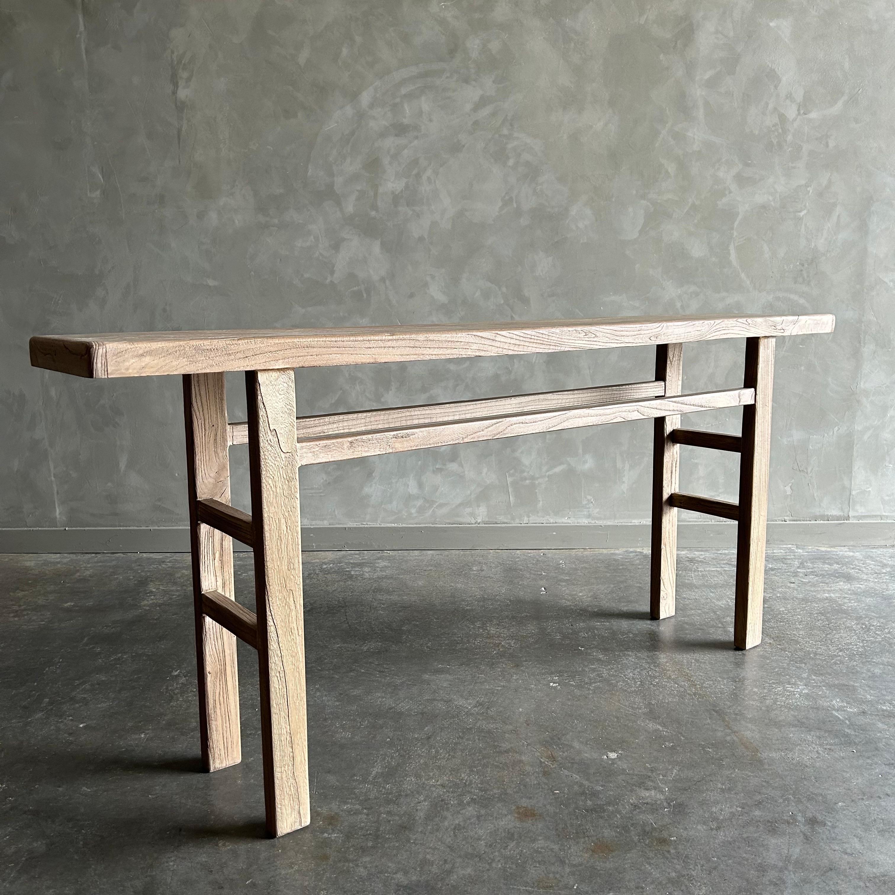 Custom Reclaimed Elm Wood Console Table For Sale 4