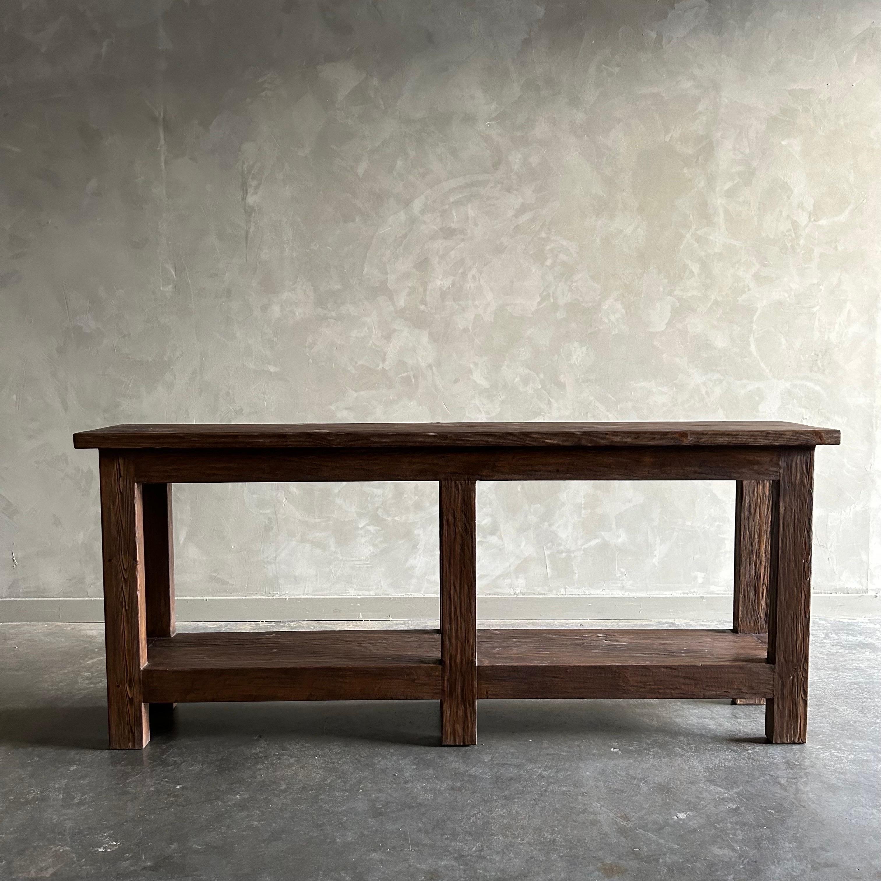 MORI CONSOLE DARK FINISH
Natural reclaimed elm wood console in a dark walnut stain that is beautifully crafted and serves as the perfect storage solution for any space. Since this is made from vintage reclaimed materials, there may be some