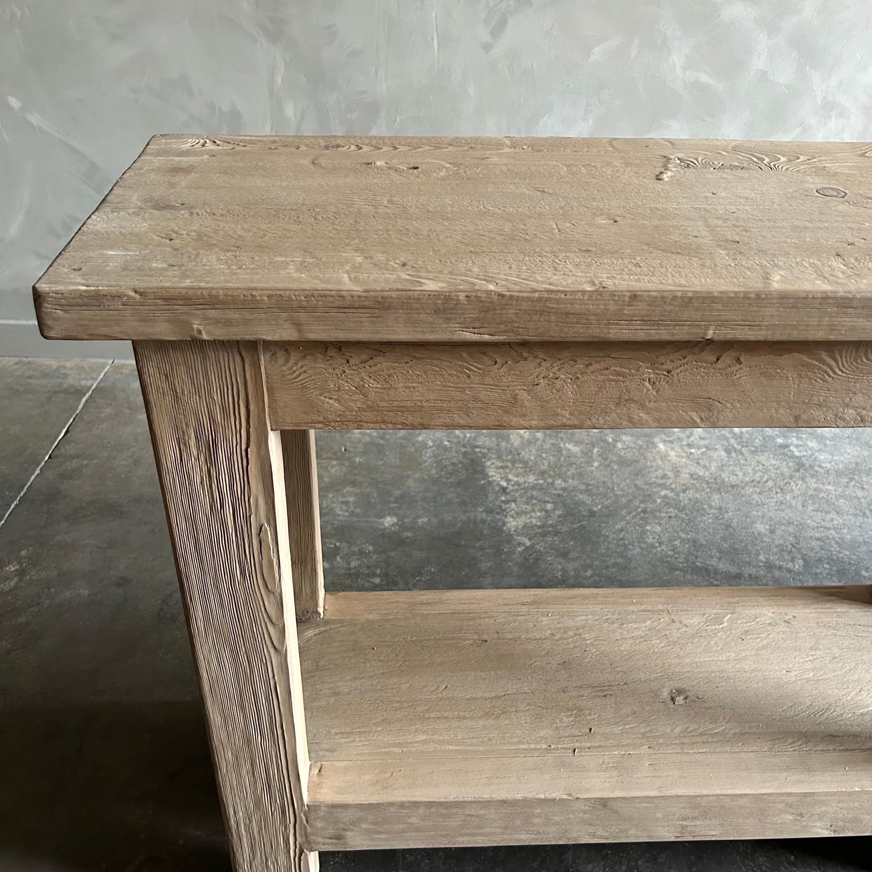 Custom Reclaimed Elm Wood Console Table with Shelf 4