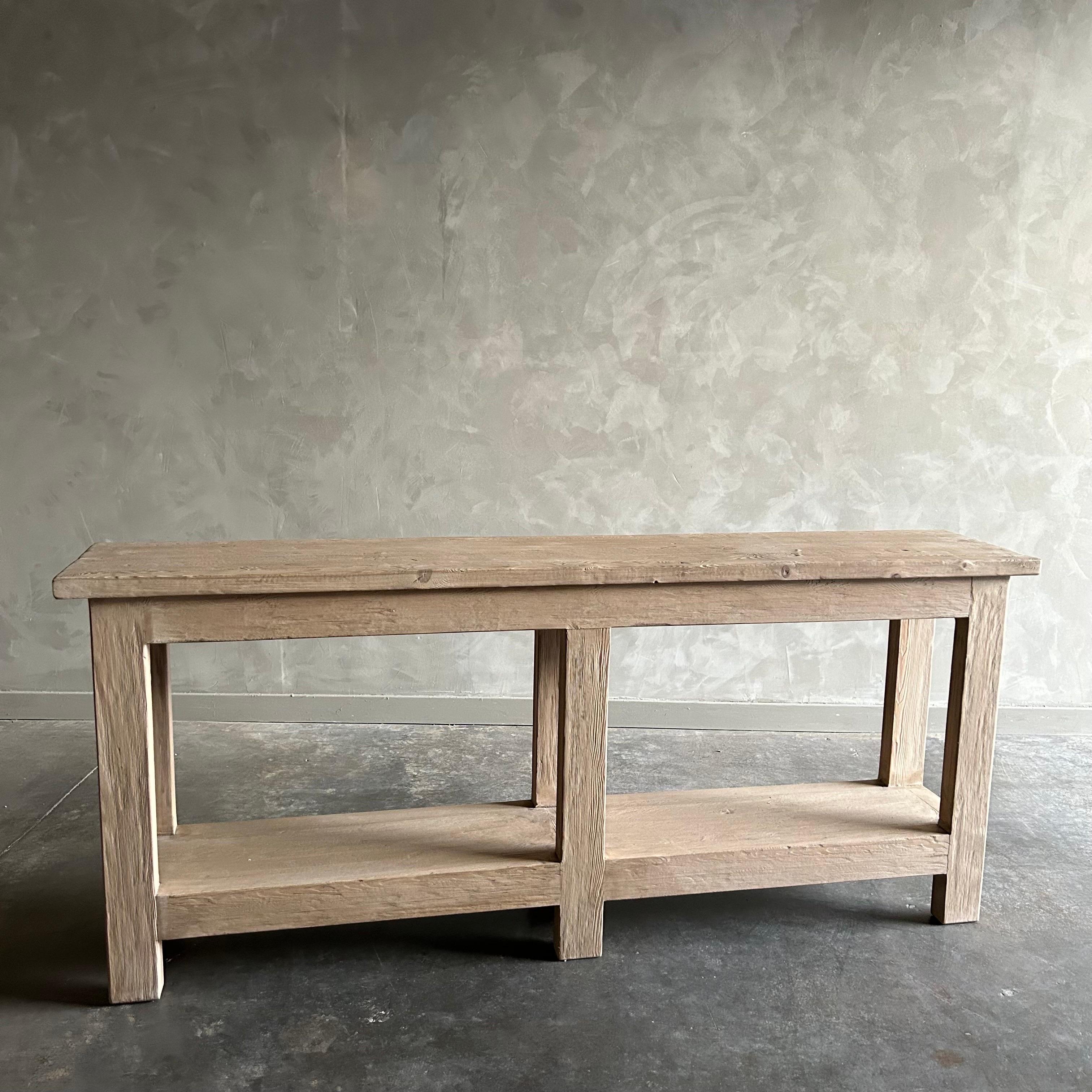 Organic Modern Custom Reclaimed Elm Wood Console Table with Shelf