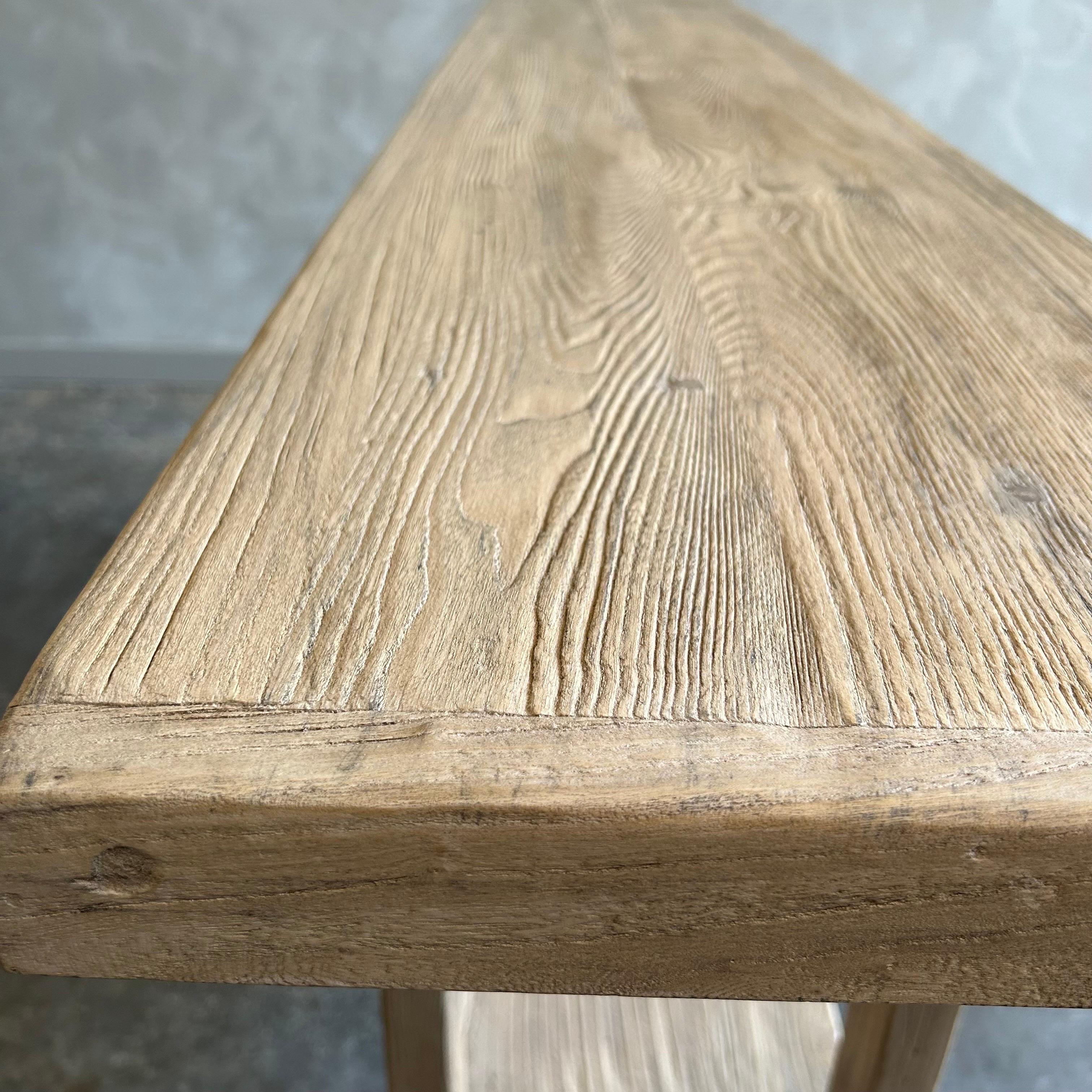 Contemporary Custom Reclaimed Elm Wood Console Table with Shelf For Sale