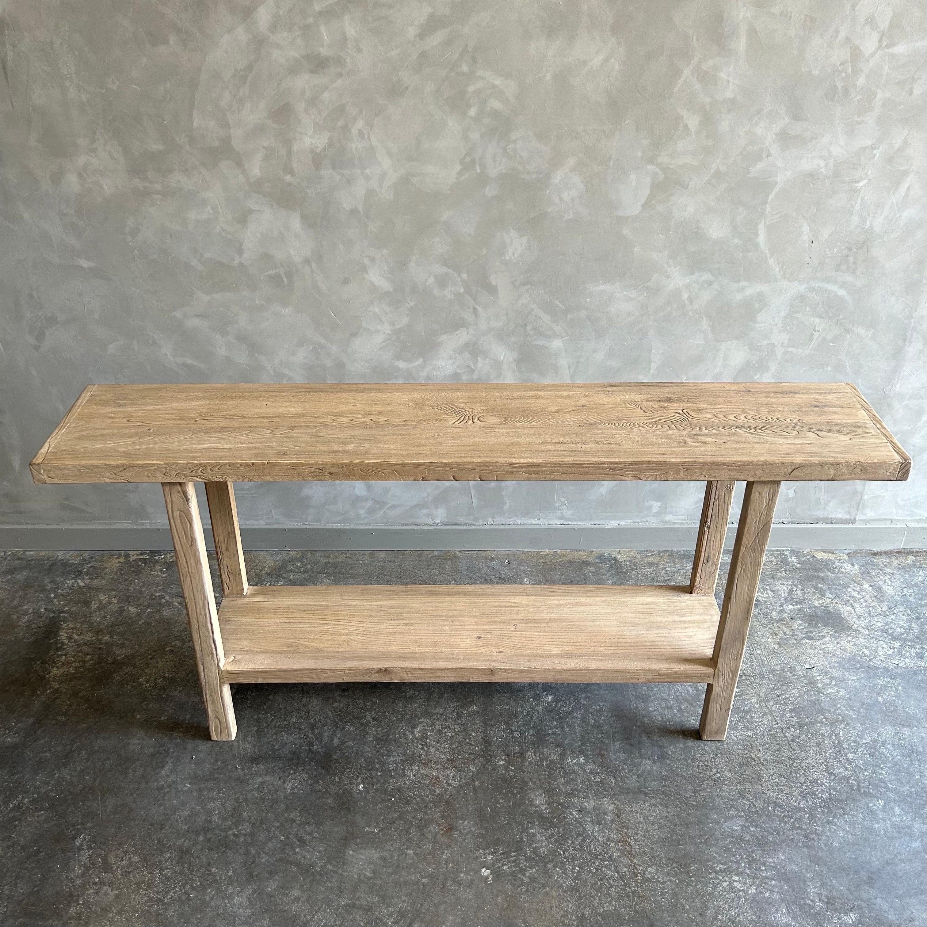 Custom Reclaimed Elm Wood Console Table with Shelf 2