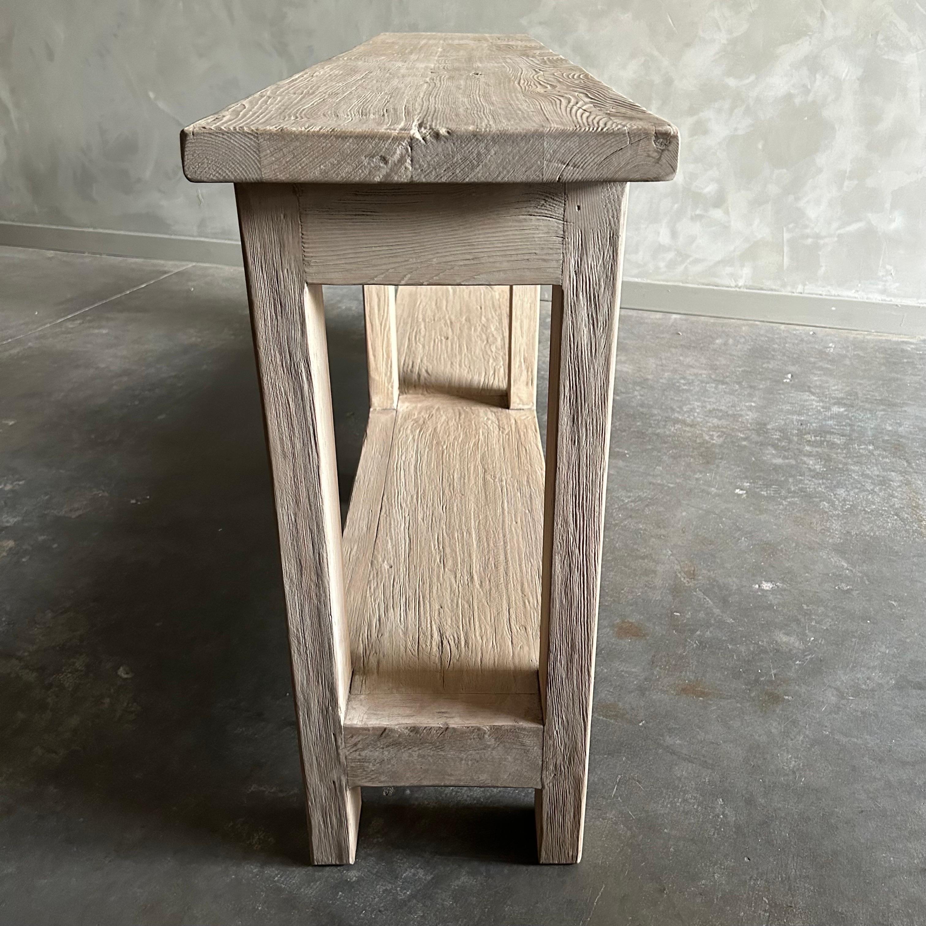 Custom Reclaimed Elm Wood Console Table with Shelf 1