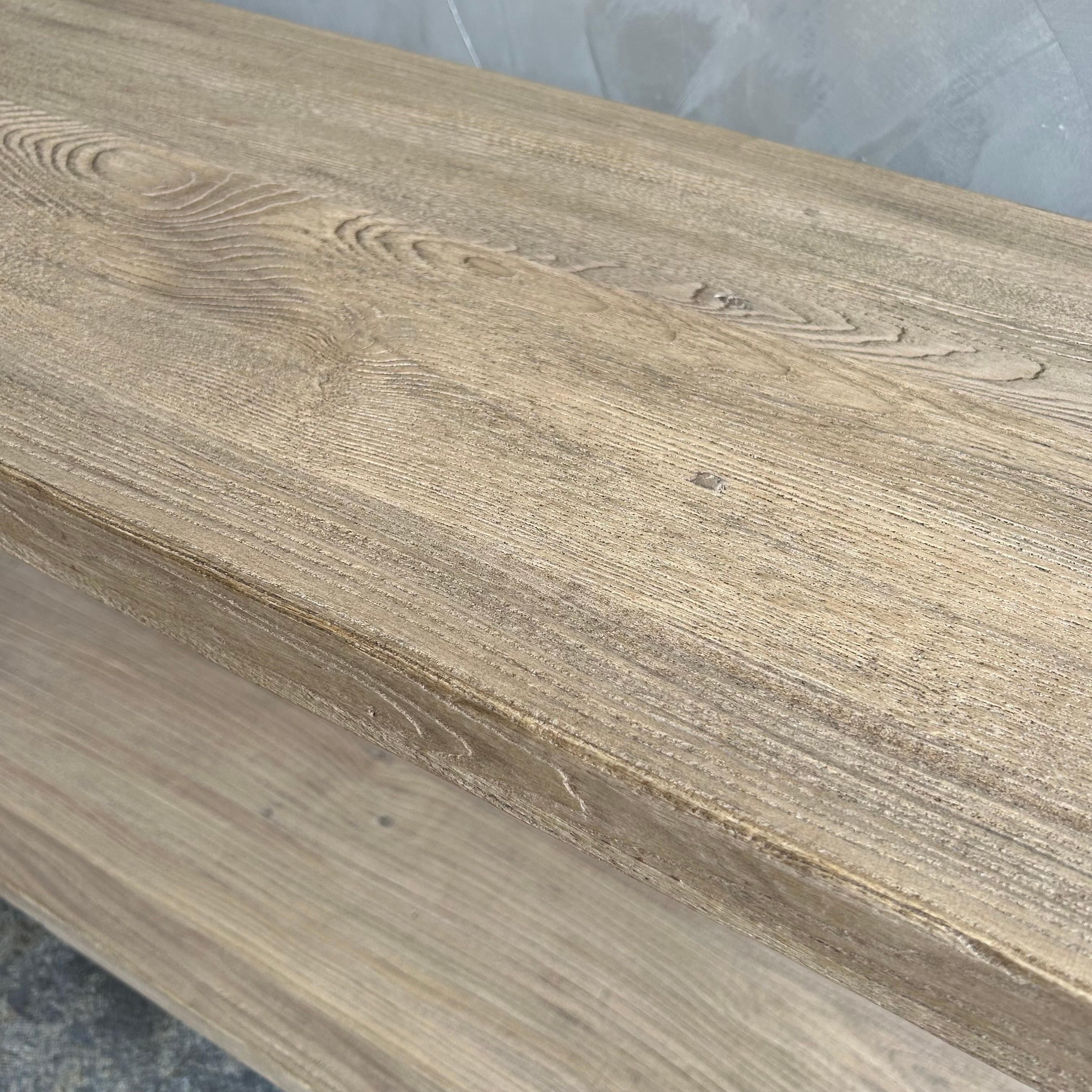 Custom Reclaimed Elm Wood Console Table with Shelf For Sale 4