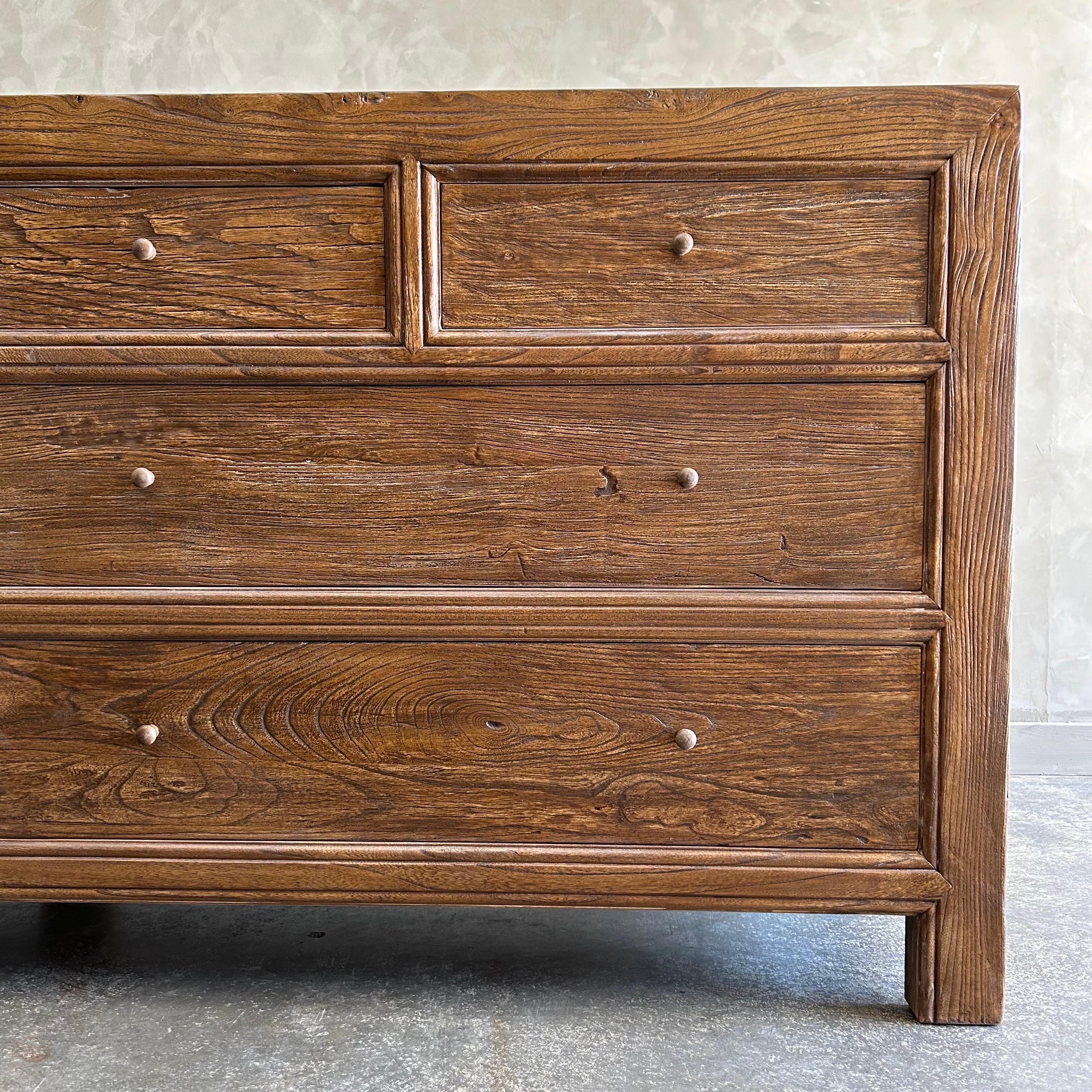 Contemporary Custom Reclaimed Elm Wood Dresser in Walnut Finish