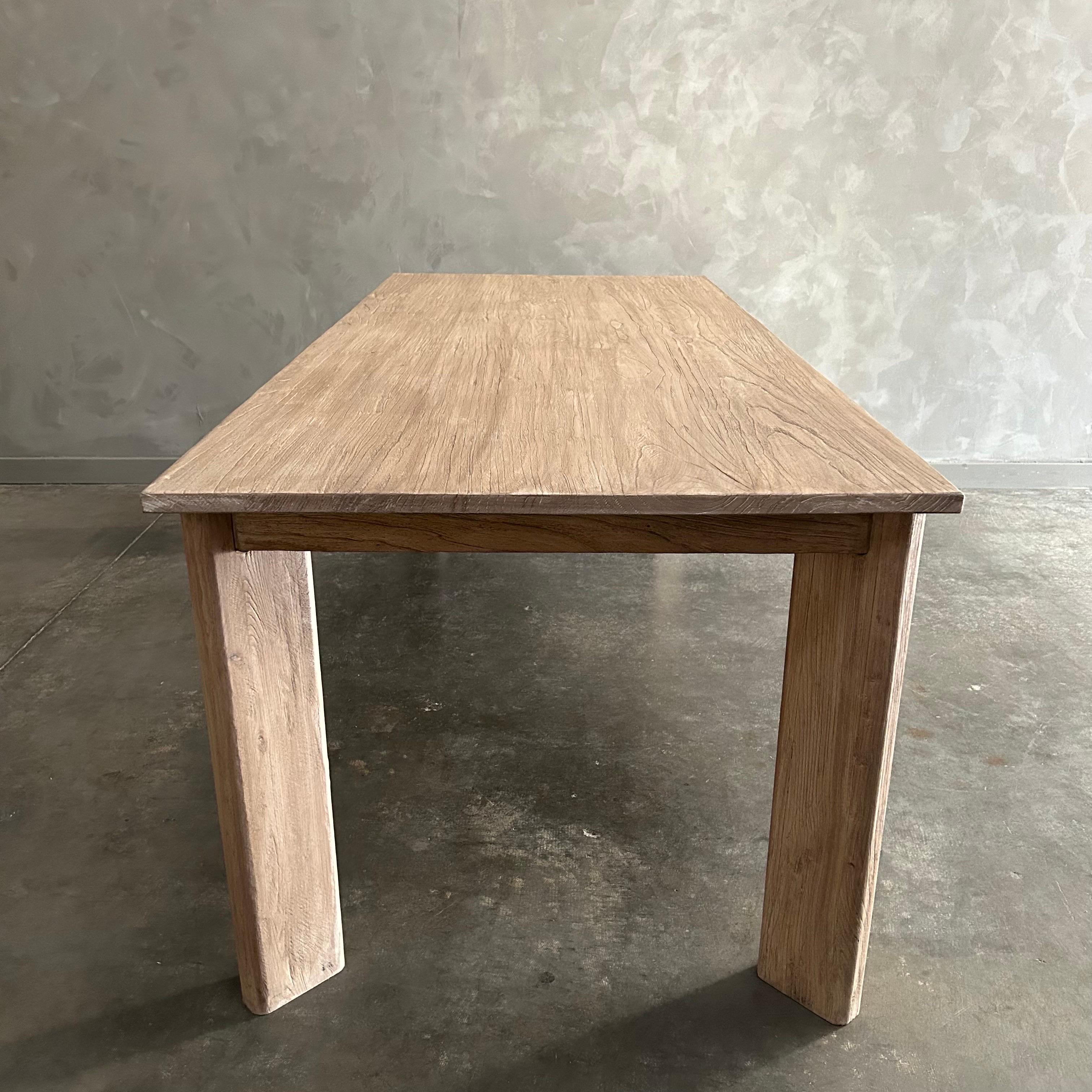 Contemporary Custom Reclaimed Elm Wood Modern Dining Table For Sale