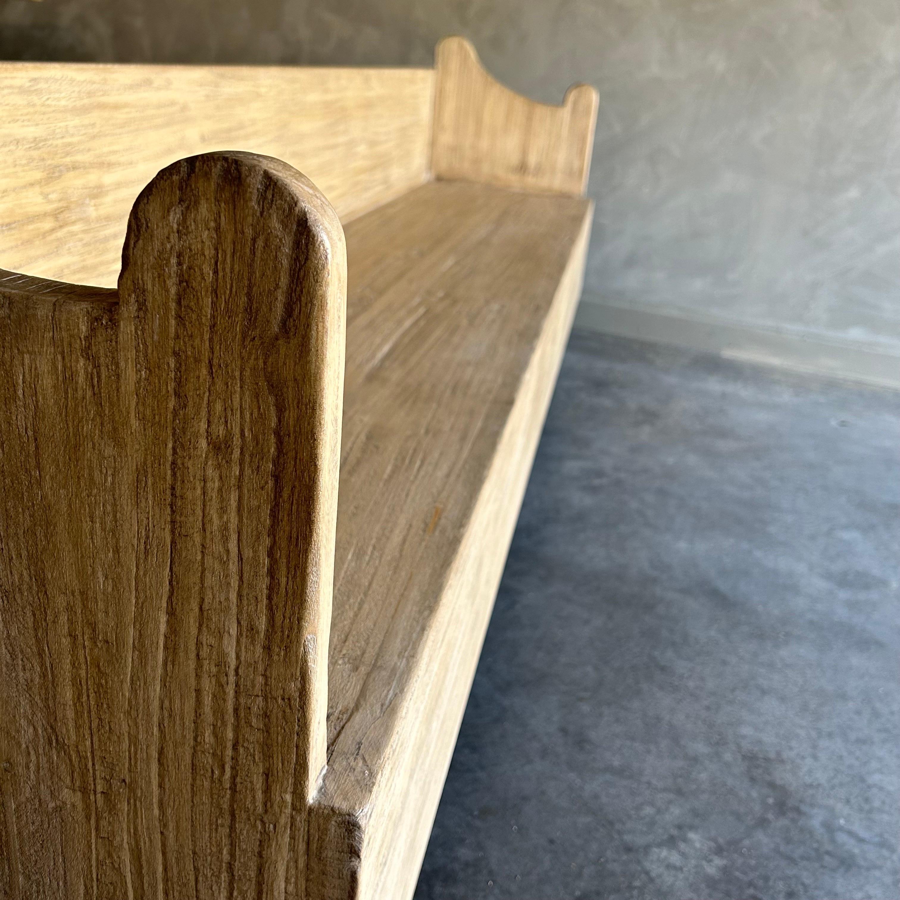 Organic Modern Custom Reclaimed Elm Wood Pew Style Bench Banquette 