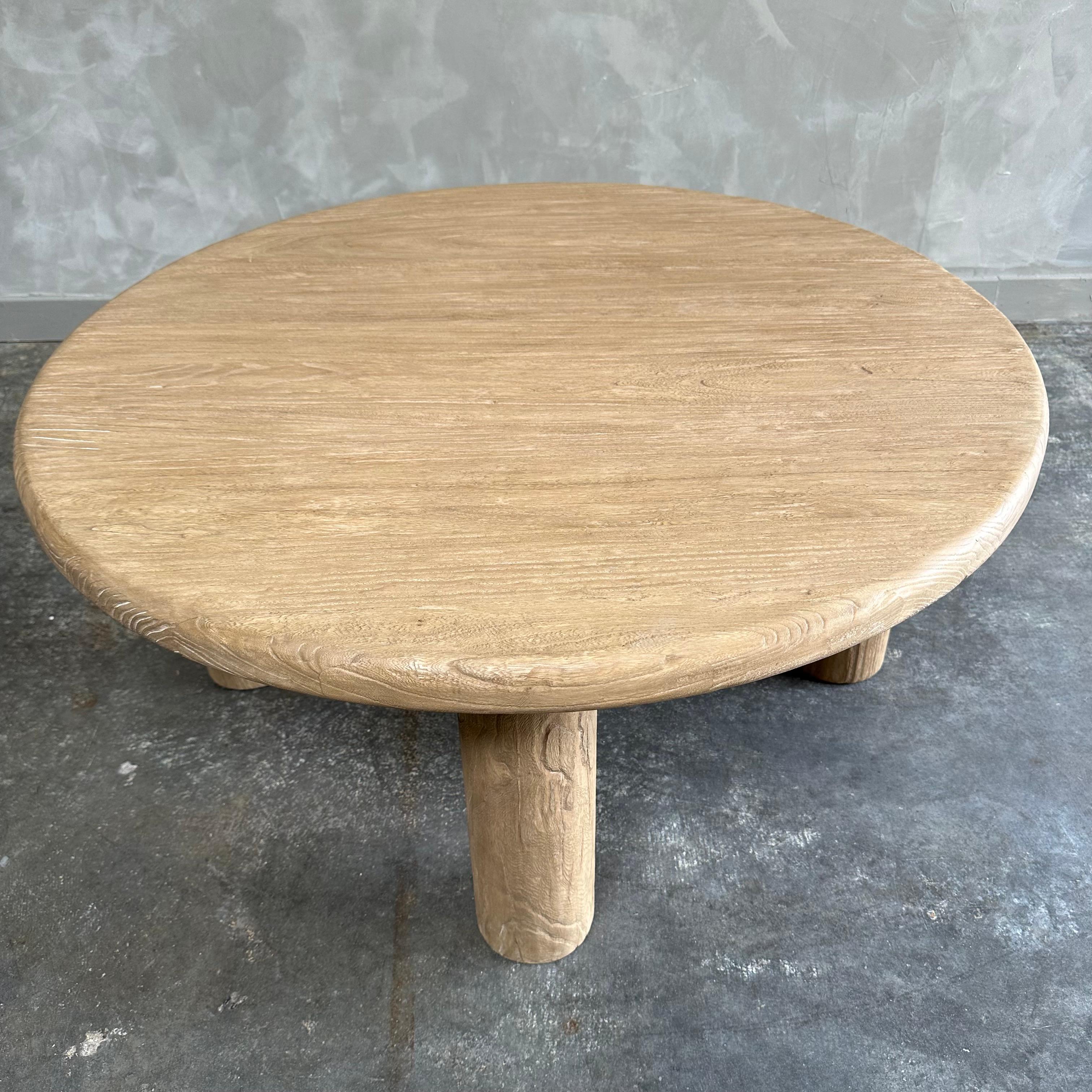 Contemporary Custom Reclaimed Elm Wood Round Coffee Table For Sale