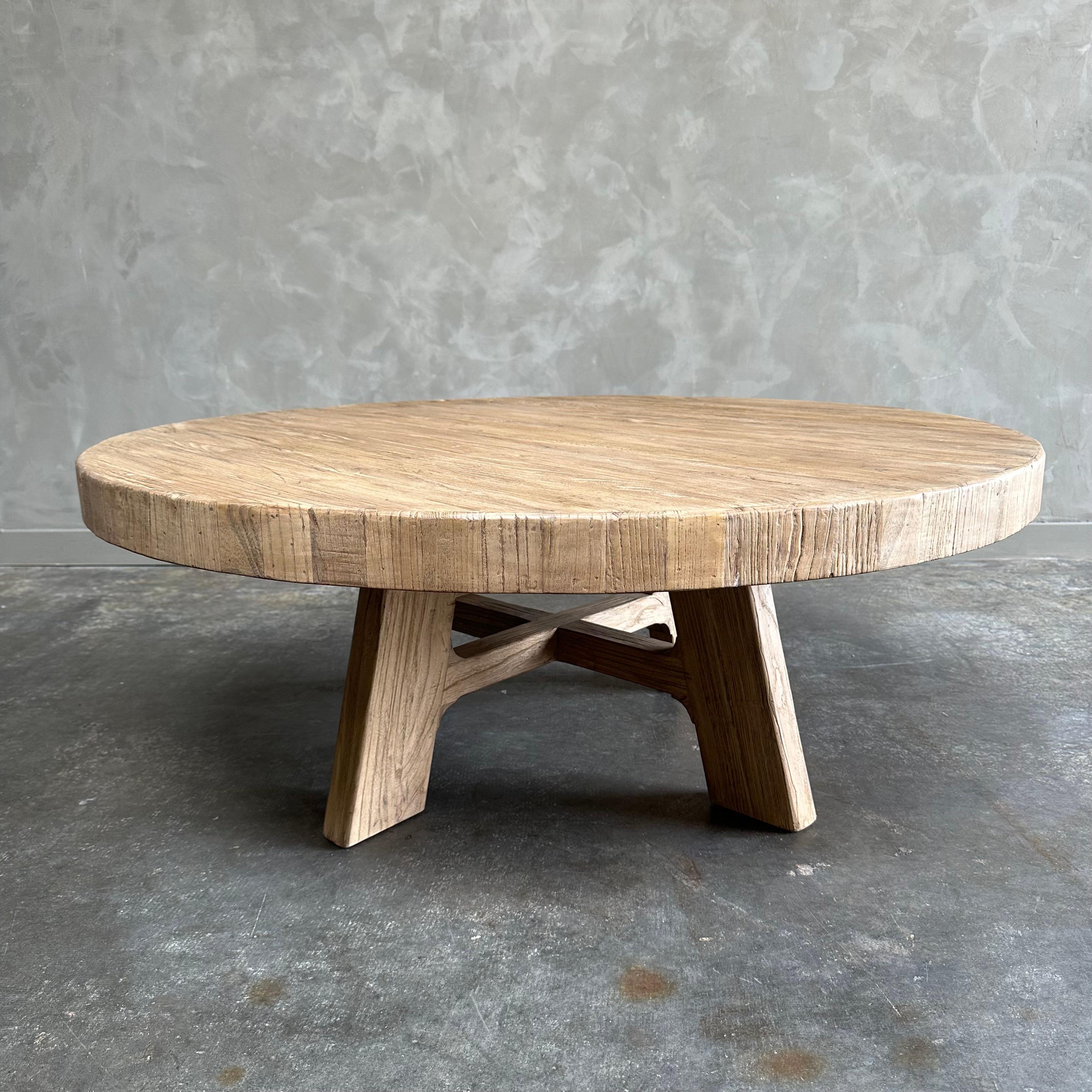 Custom Reclaimed Elm Wood Round Coffee Table For Sale at 1stDibs