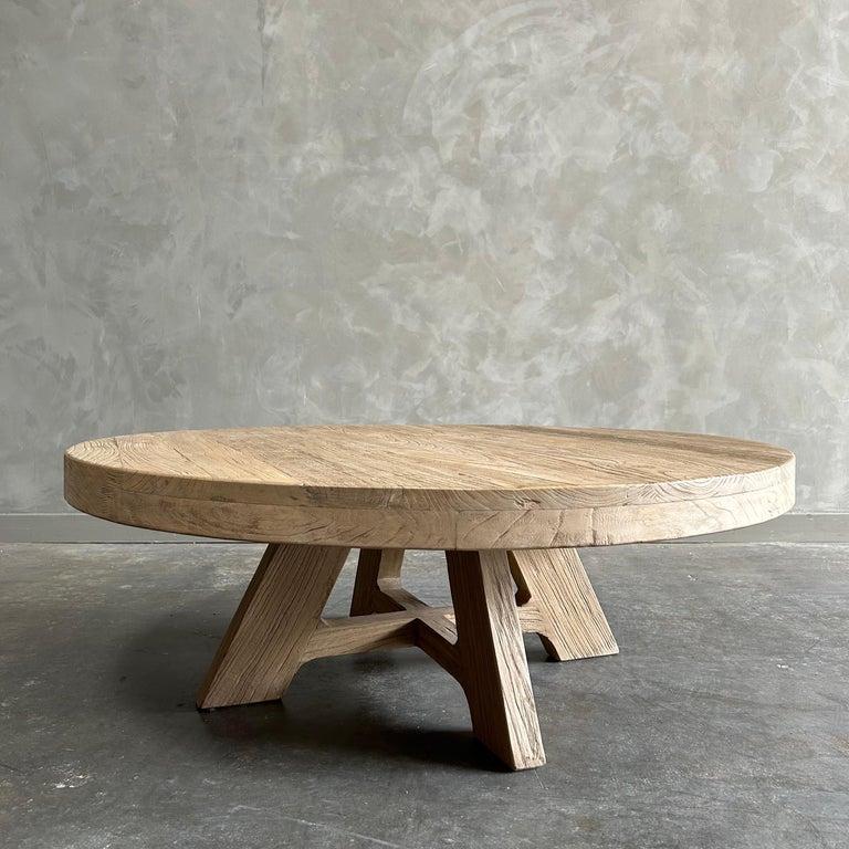 Organic Modern Custom Reclaimed Elm Wood Round Coffee Table For Sale