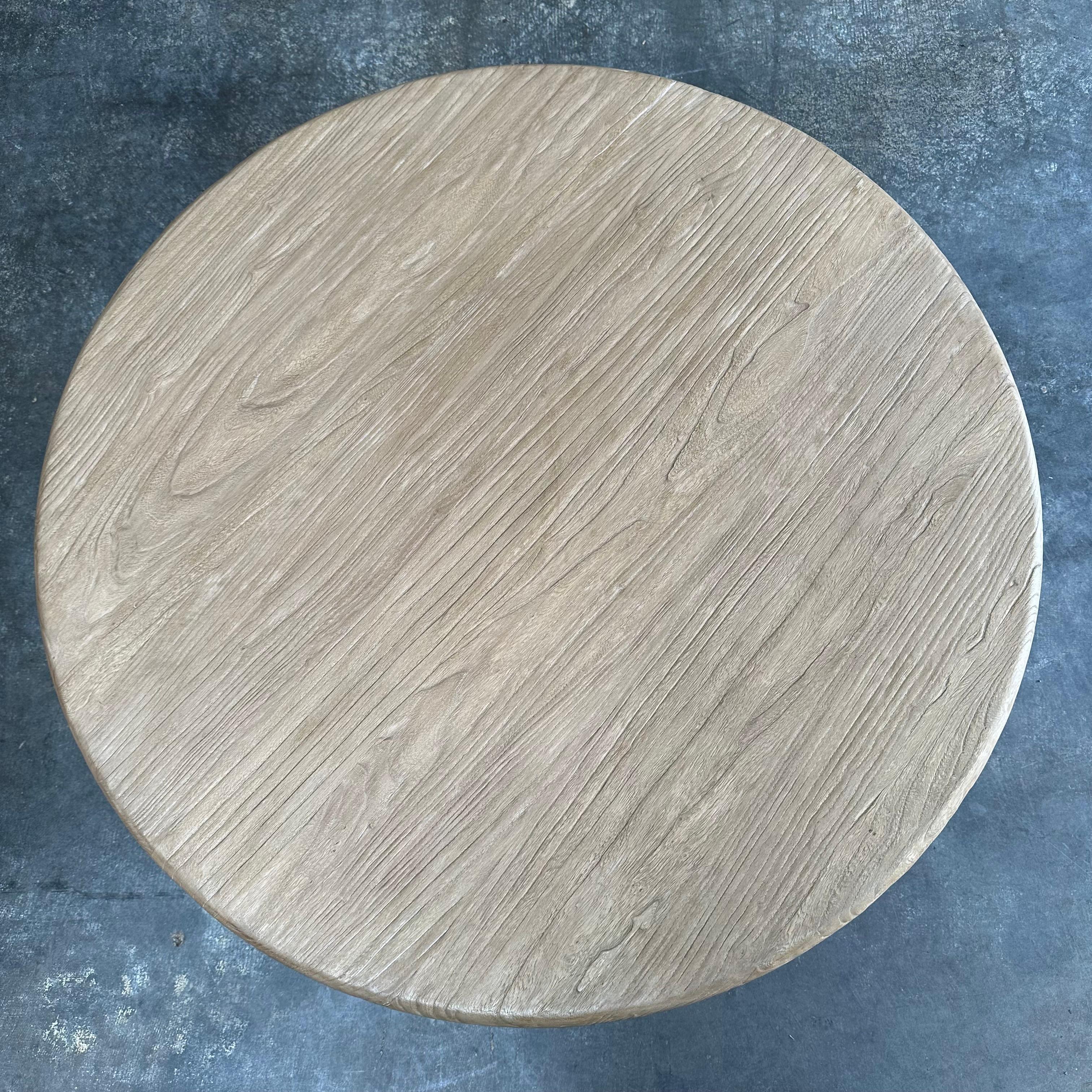 Custom Reclaimed Elm Wood Round Coffee Table For Sale 1