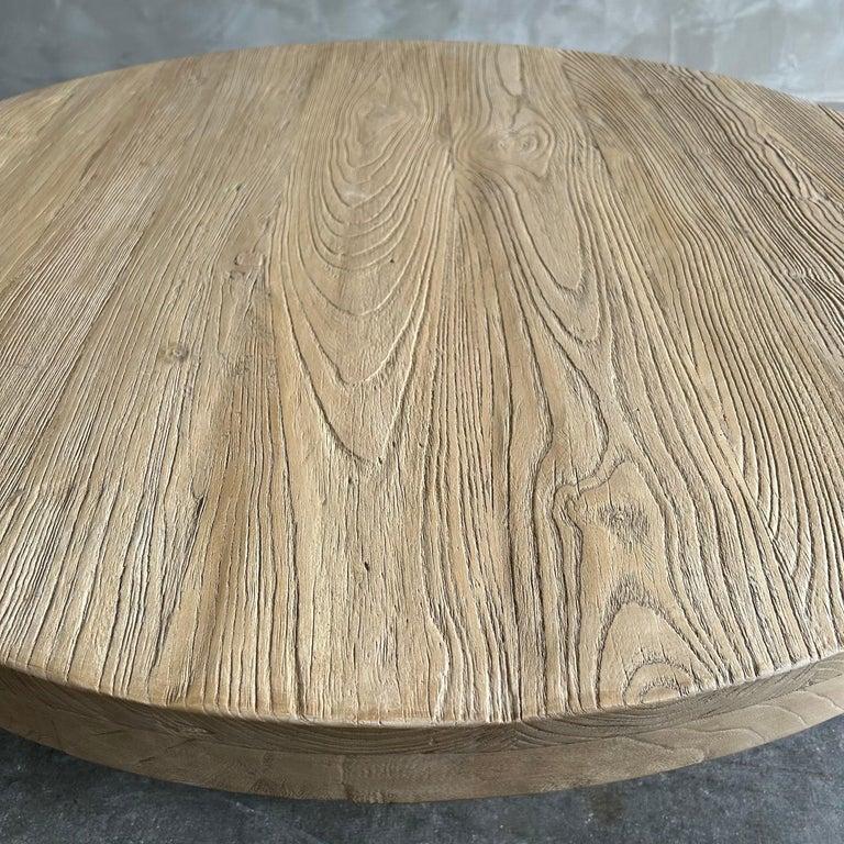 Custom Reclaimed Elm Wood Round Coffee Table In New Condition For Sale In Brea, CA