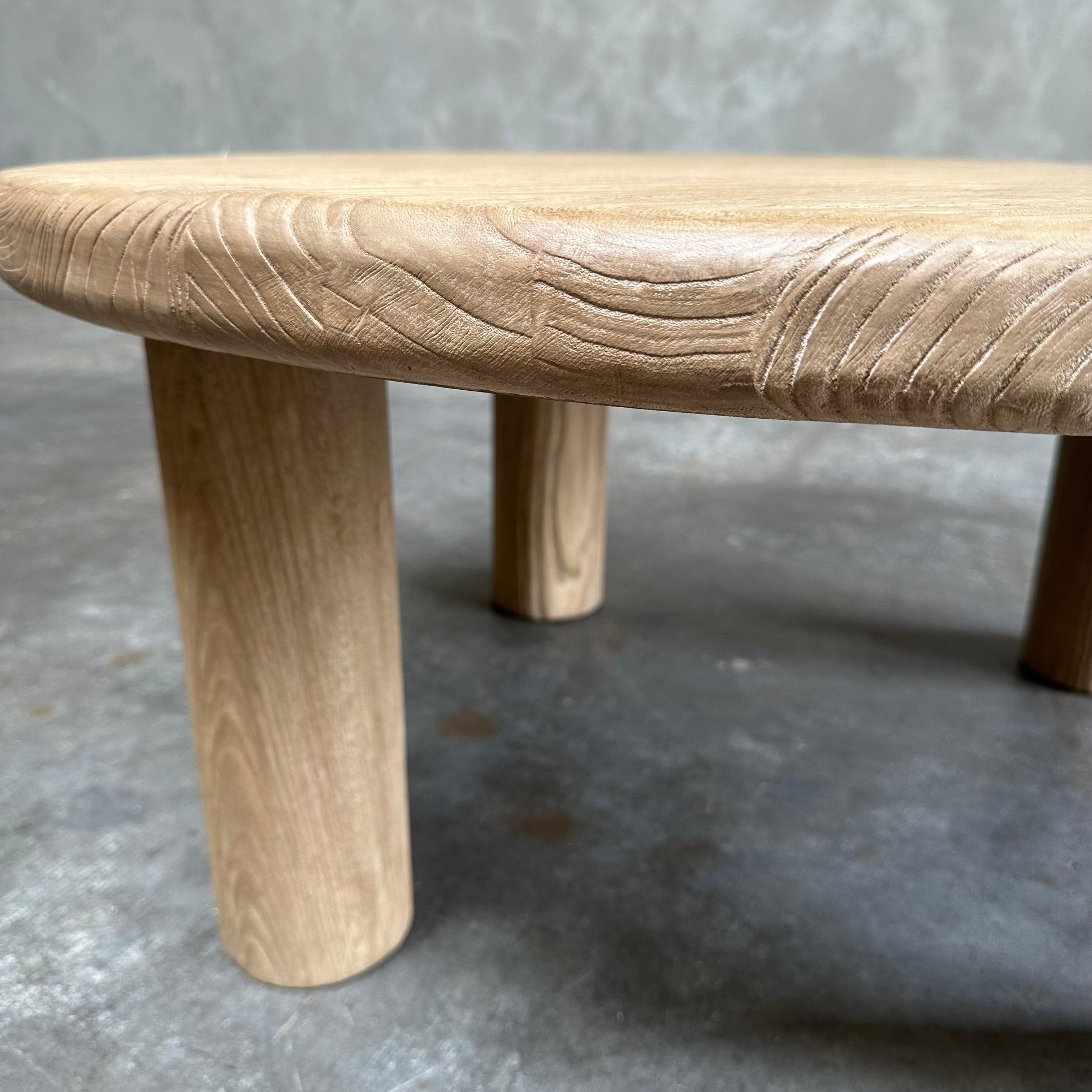 Custom Reclaimed Elm Wood Round Coffee Table For Sale 2
