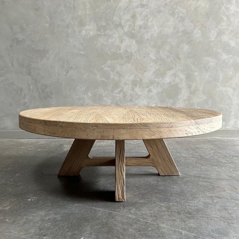 Organic Modern Custom Reclaimed Elm Wood Round Coffee Table For Sale