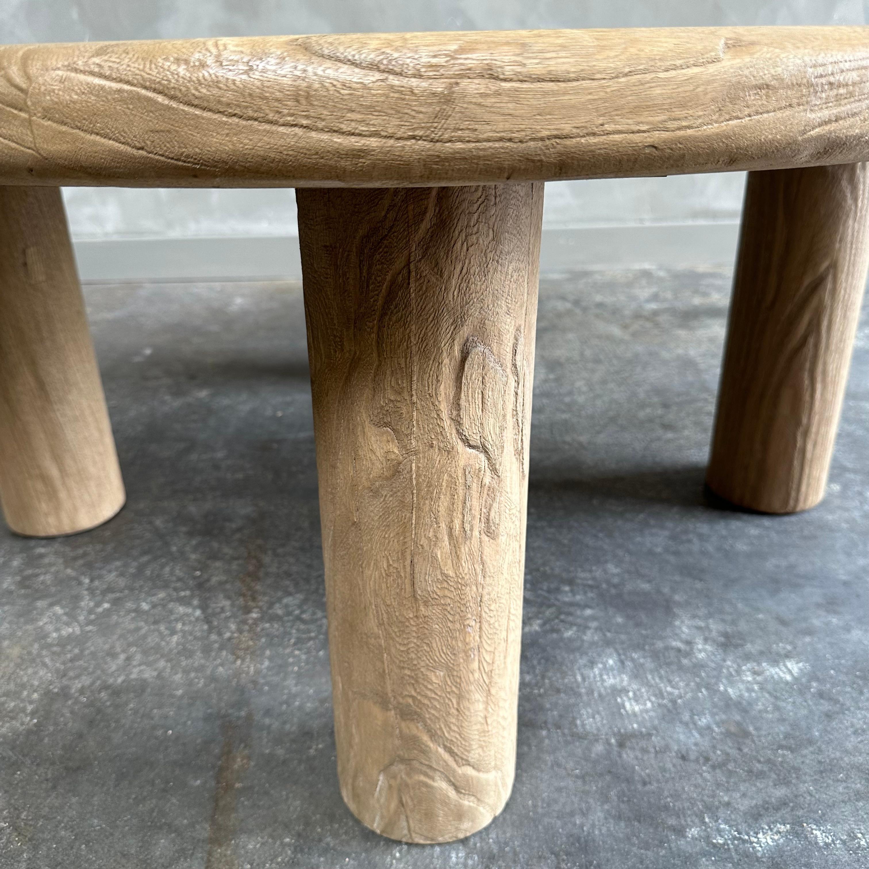 Custom Reclaimed Elm Wood Round Coffee Table For Sale 3