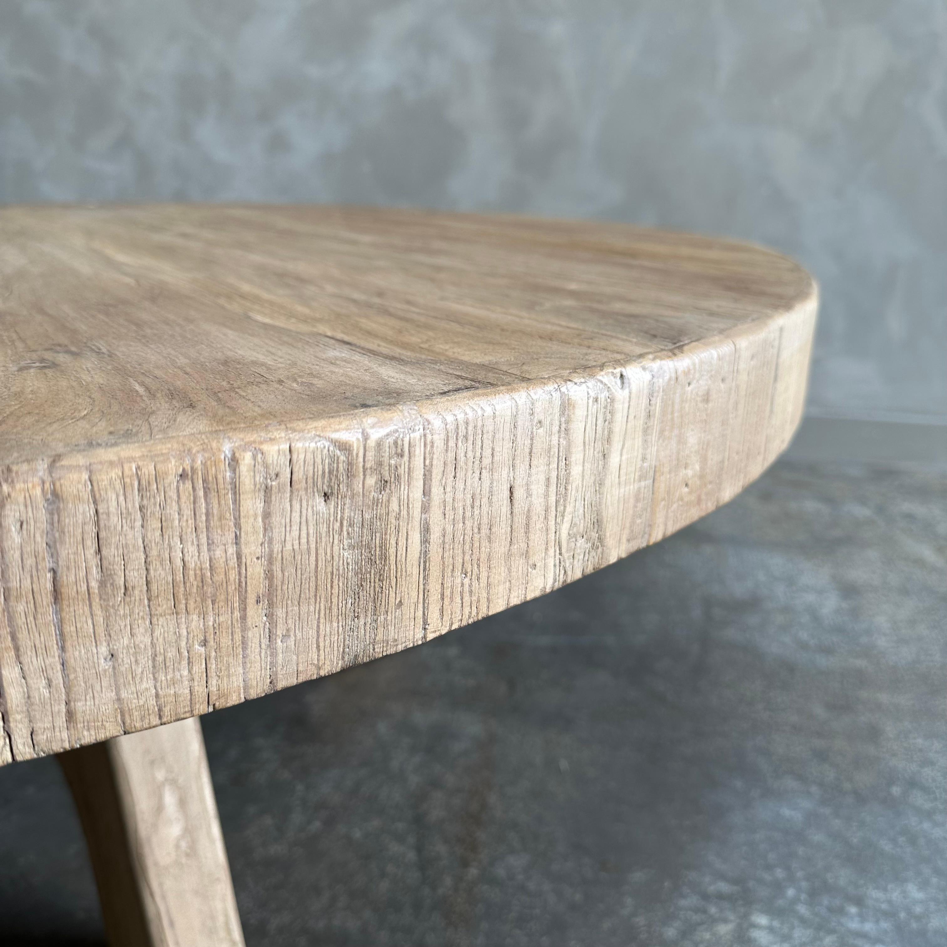 Custom Reclaimed Elm Wood Round Coffee Table For Sale at 1stDibs