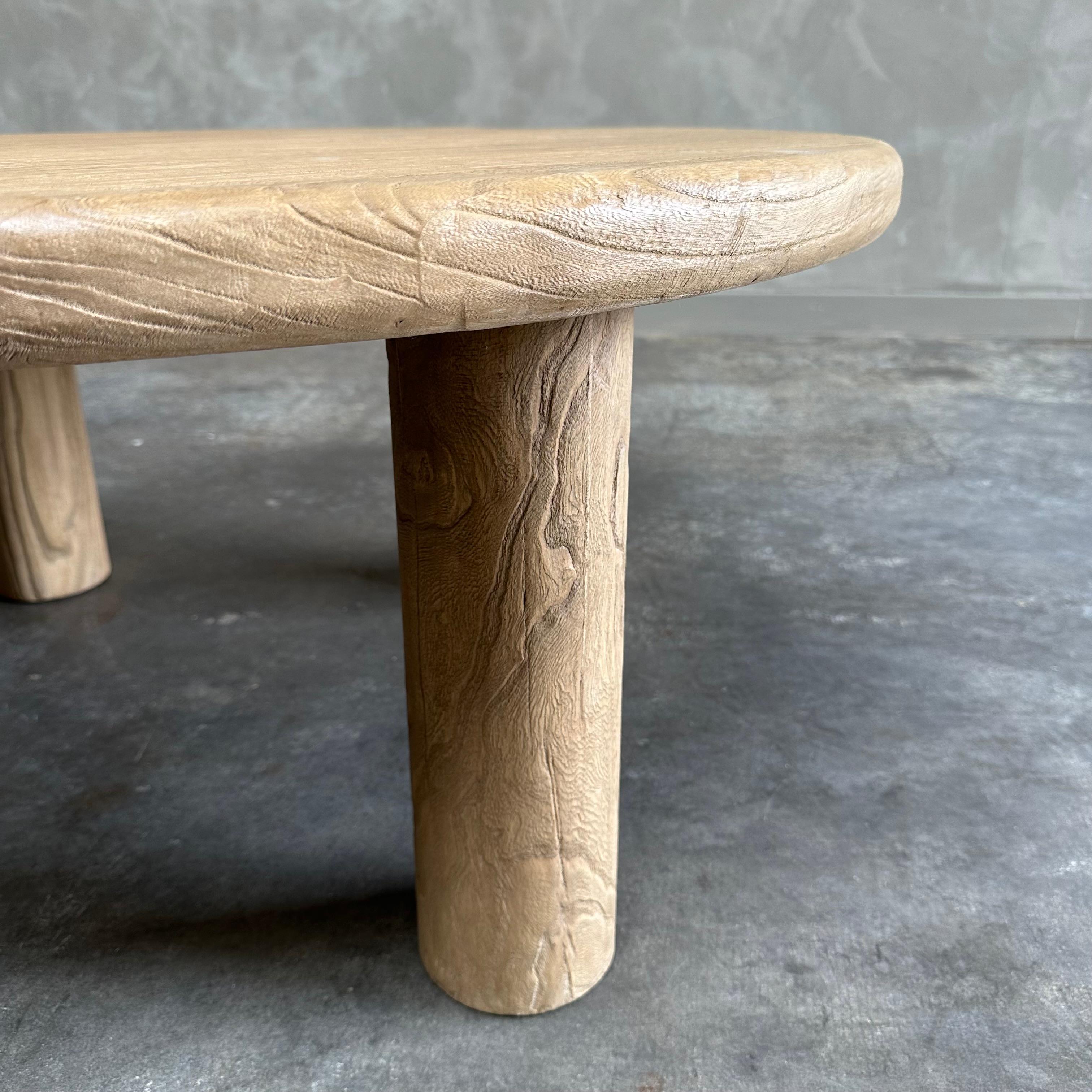 Custom Reclaimed Elm Wood Round Coffee Table For Sale 4