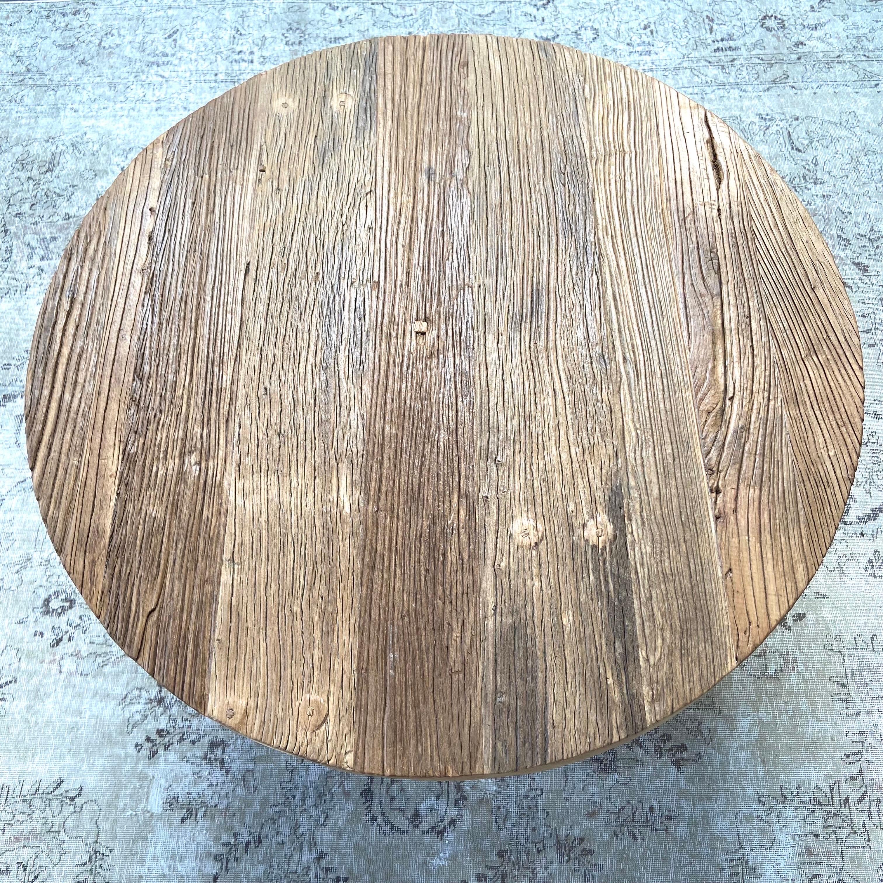 Custom Reclaimed Elm Wood Round Dining Table Dinette for AMY 6