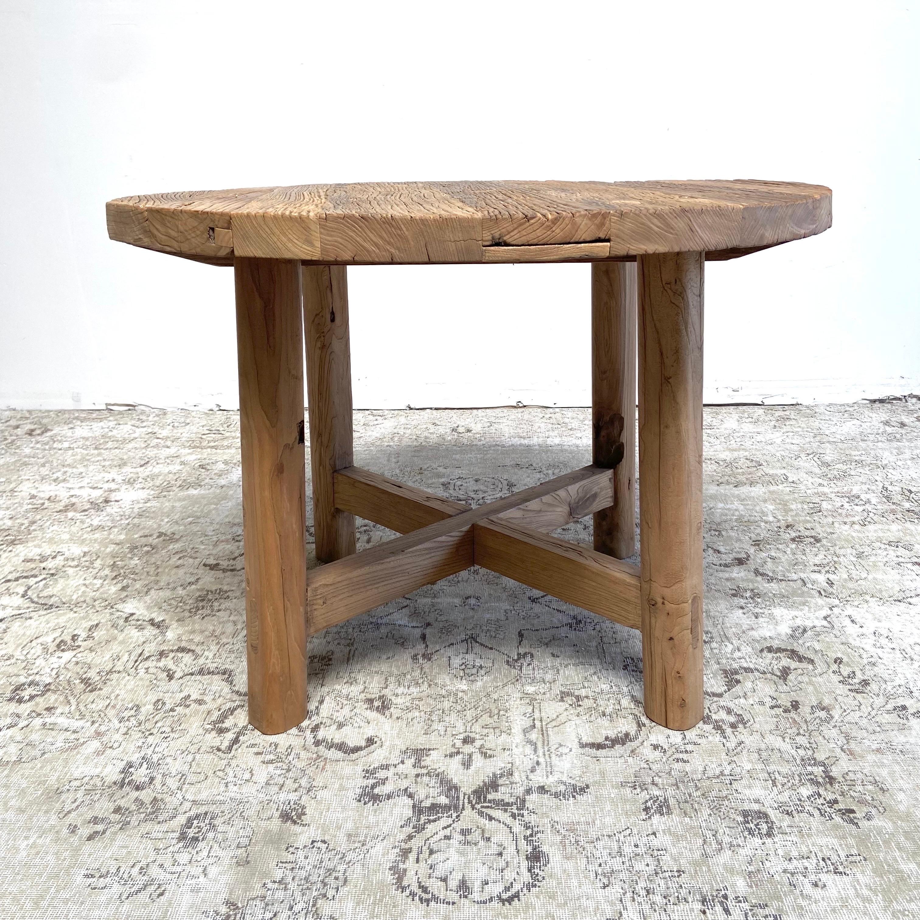 Contemporary Custom Reclaimed Elm Wood Round Dining Table Dinette for AMY
