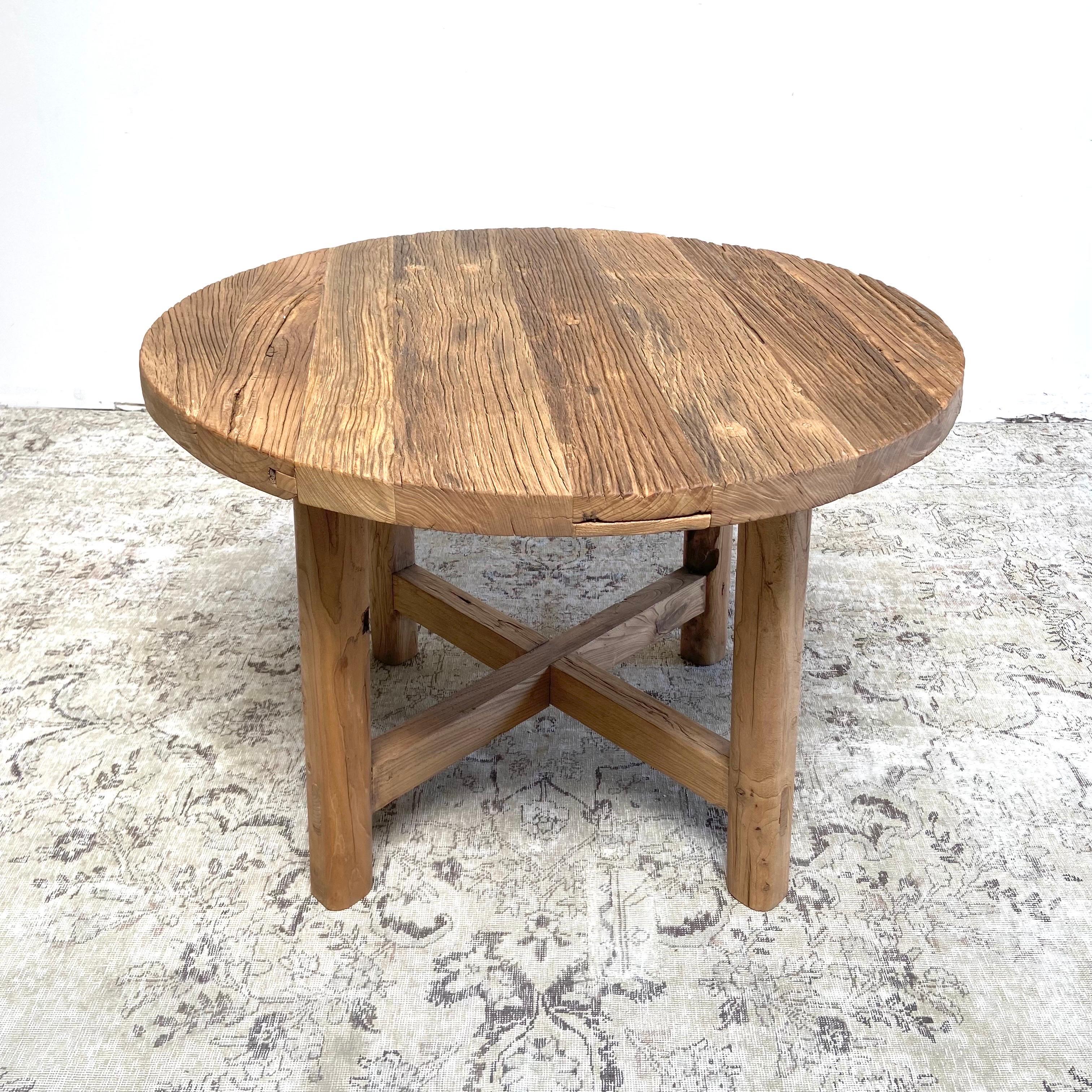 Contemporary Custom Reclaimed Elm Wood Round Dining Table Dinette