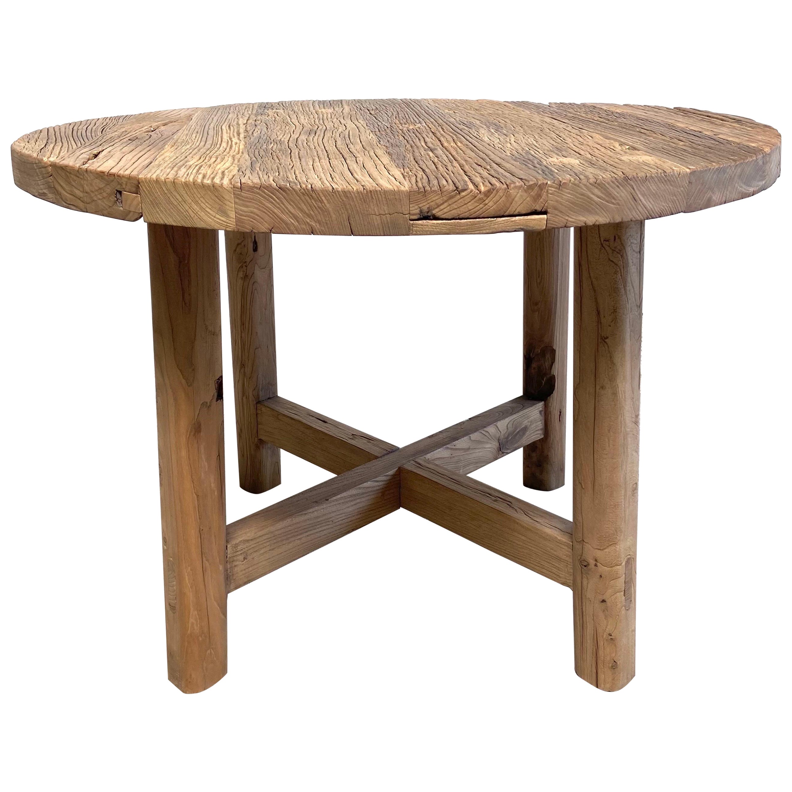 Custom Reclaimed Elm Wood Round Dining Table Dinette