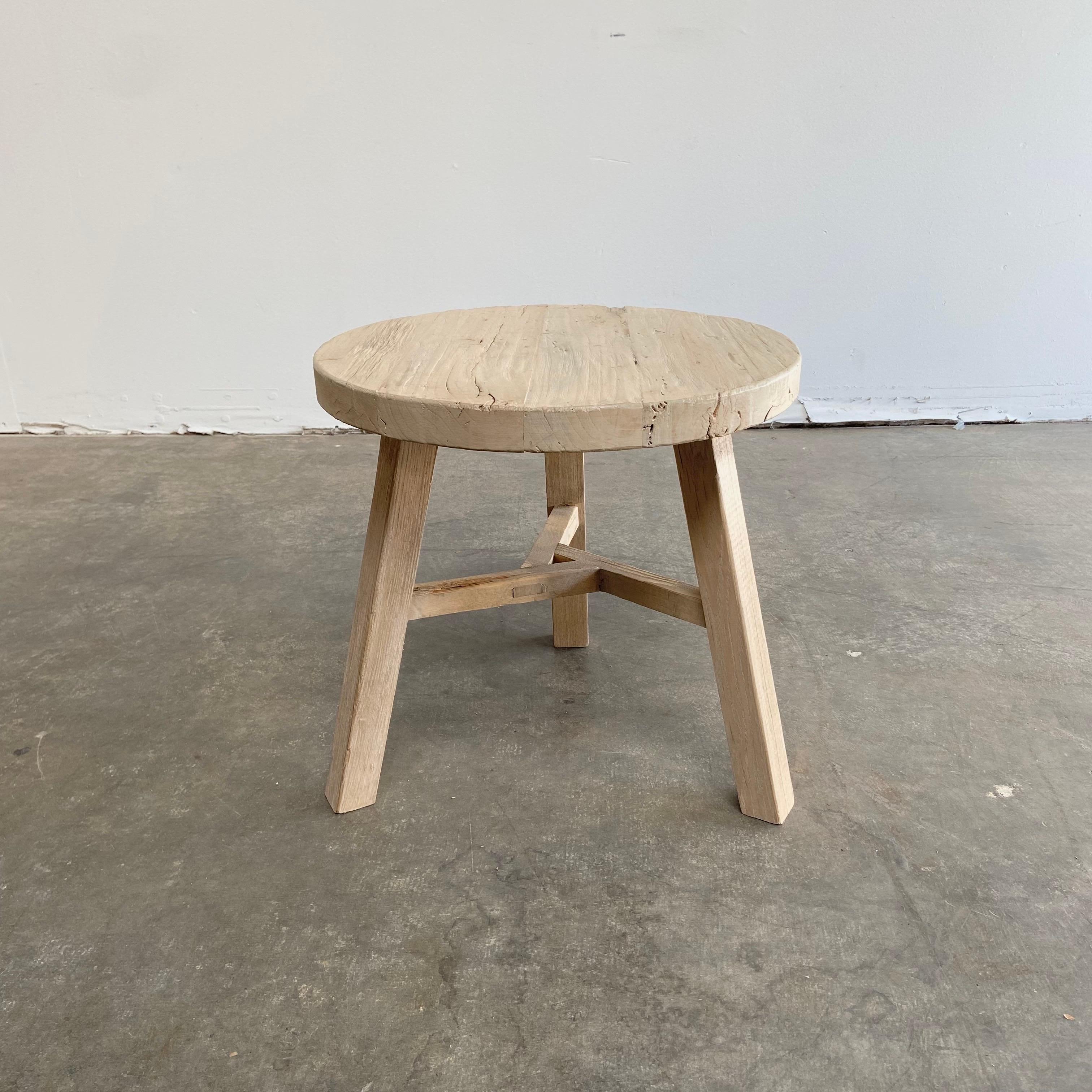 Custom Reclaimed Elm Wood Round Side Table 2