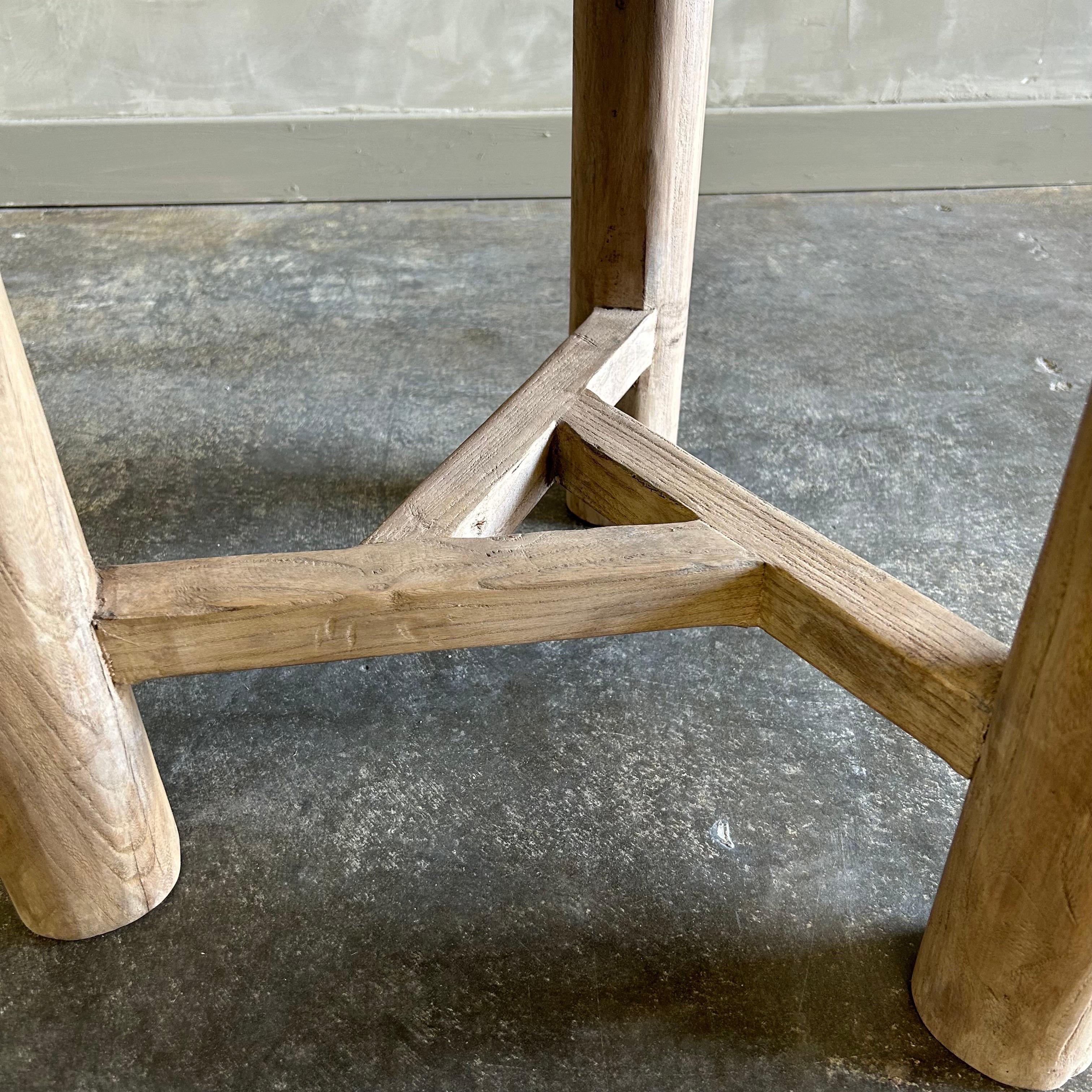 Custom Reclaimed Elm Wood Round Side Table with Round Legs 3