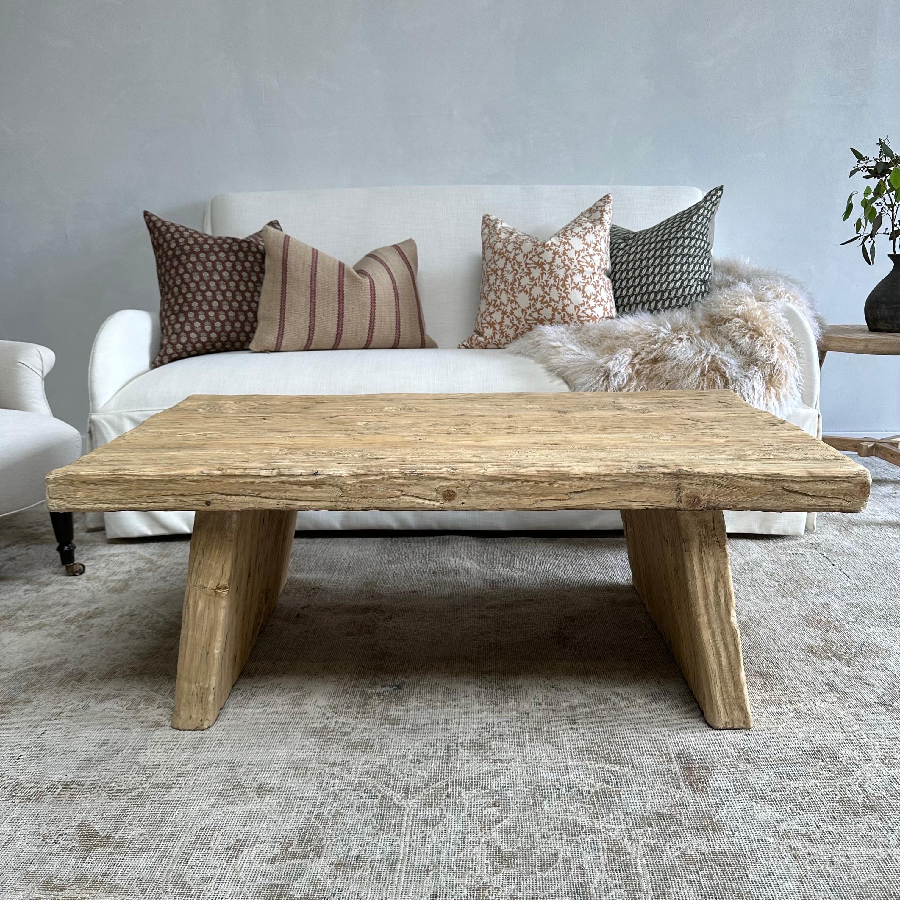 Custom Reclaimed Elm Wood Rustic Coffee Table For Sale at 1stDibs