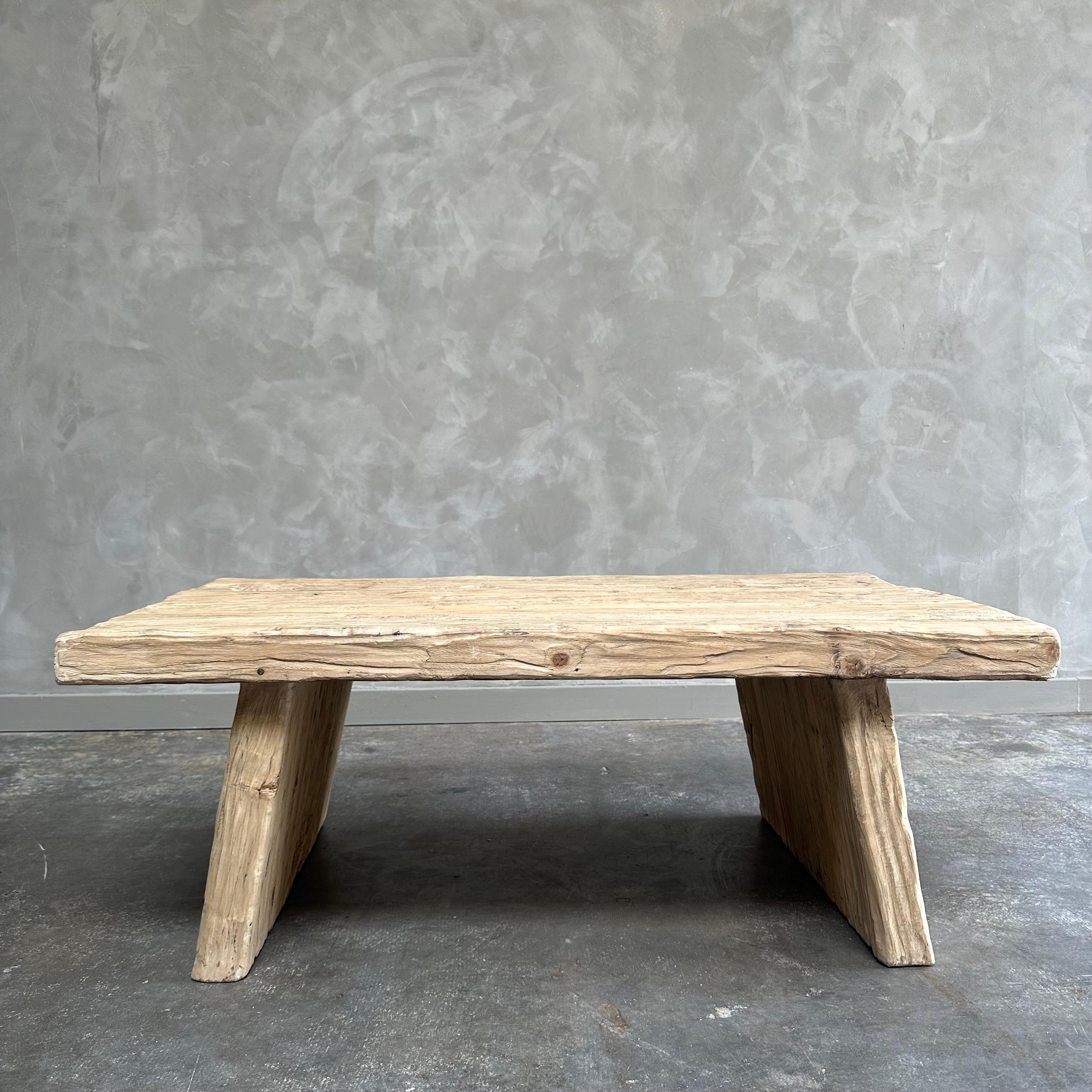 Contemporary Custom Reclaimed Elm Wood Rustic Coffee Table For Sale