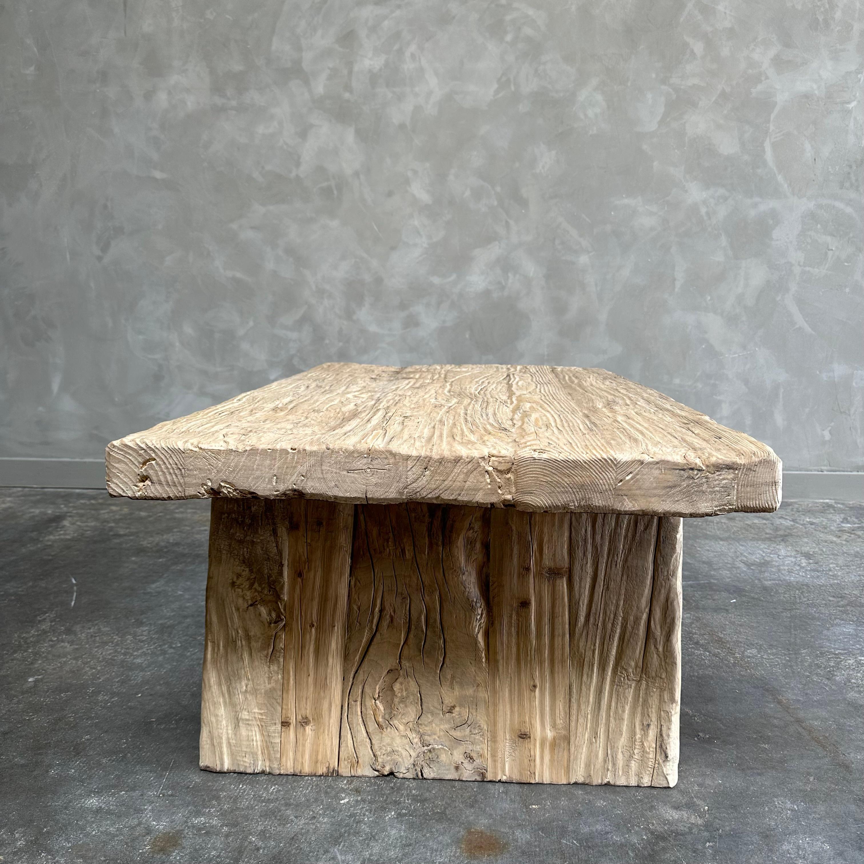 Custom Reclaimed Elm Wood Rustic Coffee Table For Sale 1