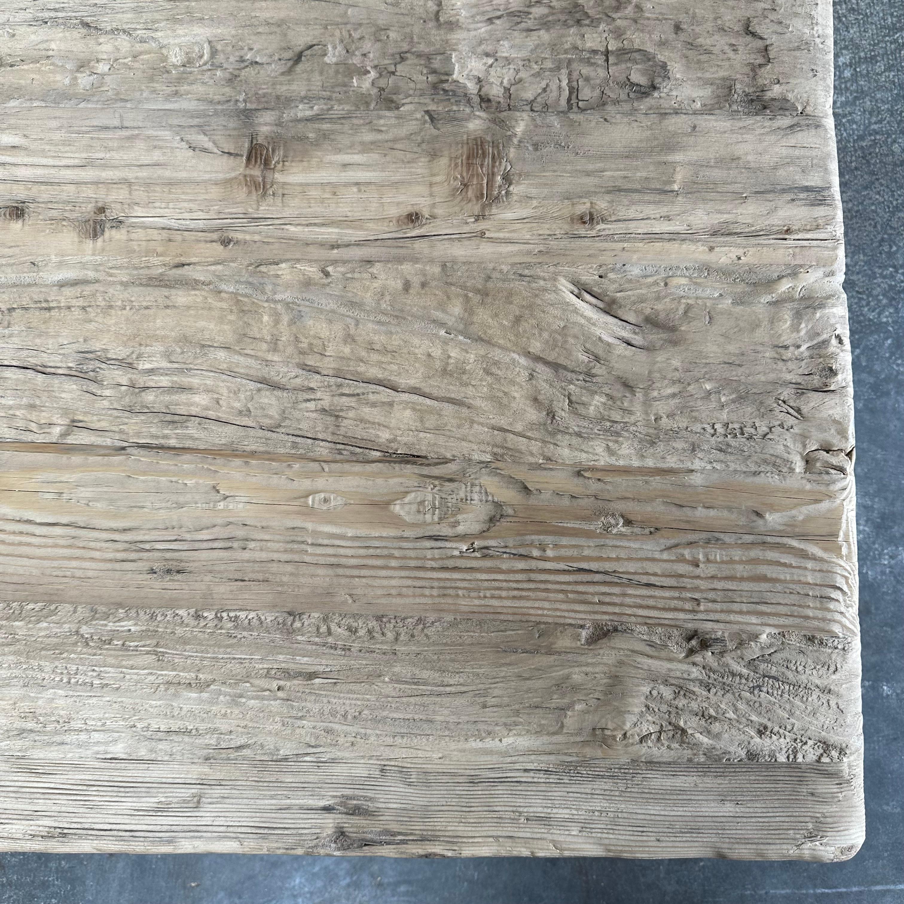 Custom Reclaimed Elm Wood Rustic Coffee Table For Sale 4