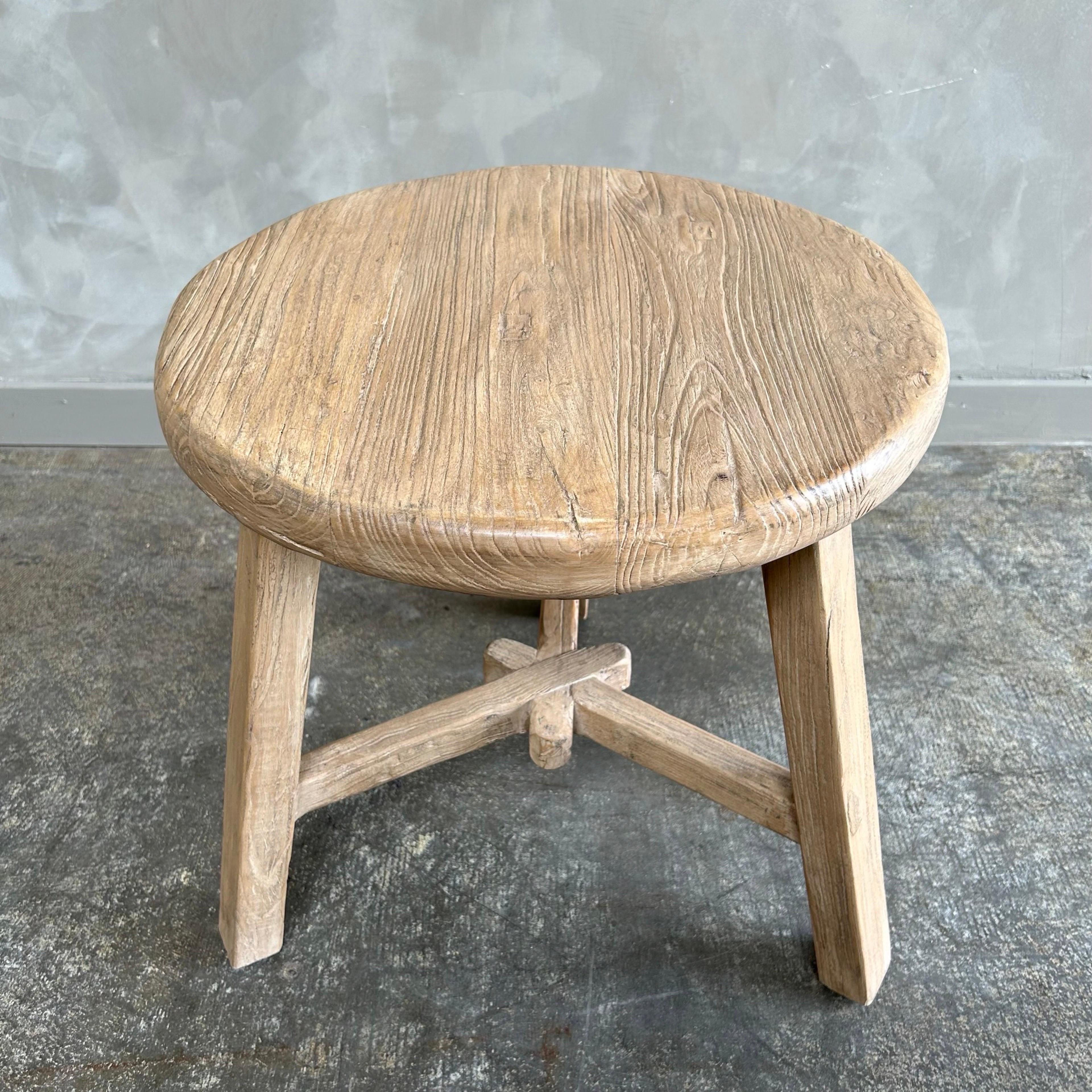 Custom Reclaimed Elm Wood Side Table In New Condition For Sale In Brea, CA