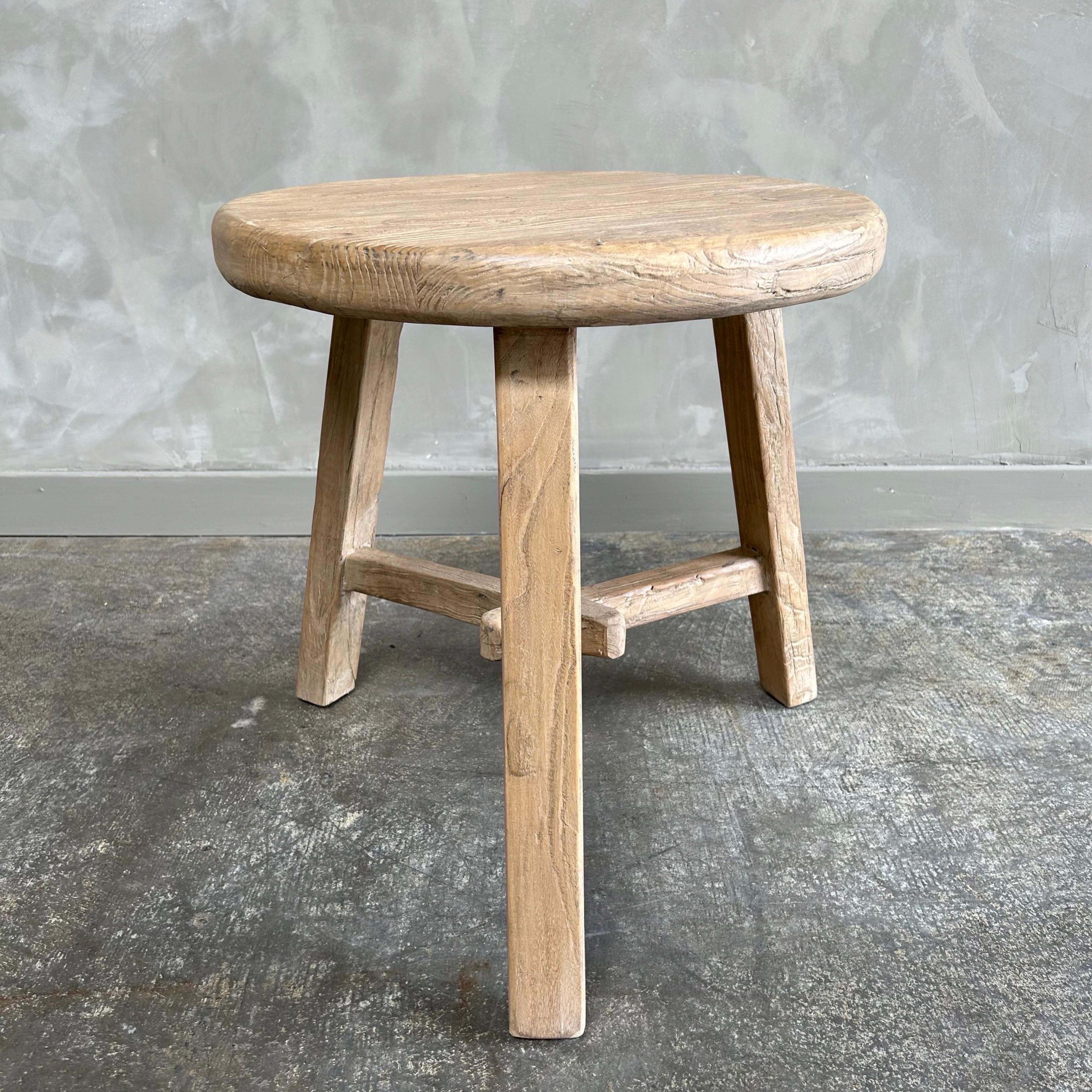 Contemporary Custom Reclaimed Elm Wood Side Table For Sale