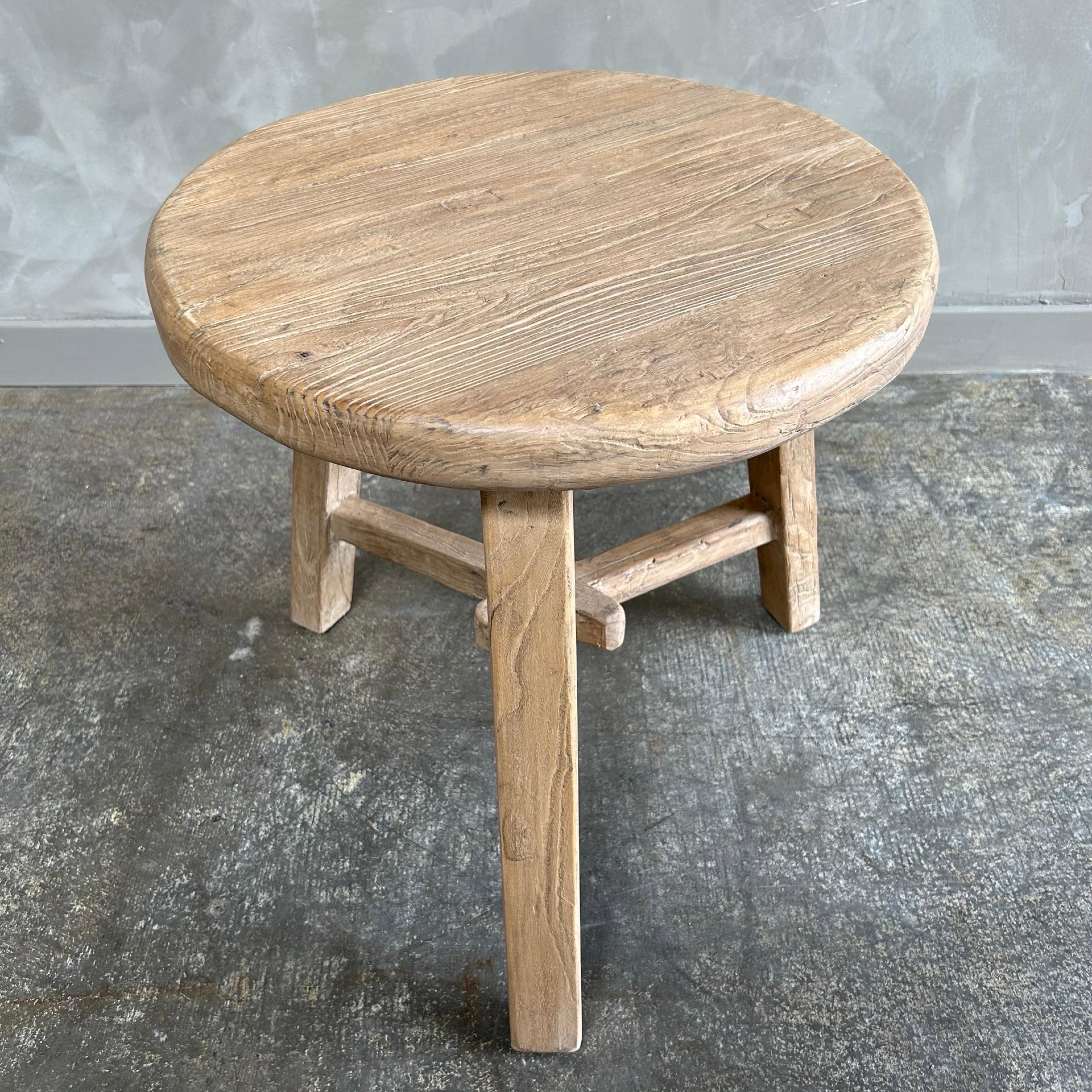 Custom Reclaimed Elm Wood Side Table For Sale 1