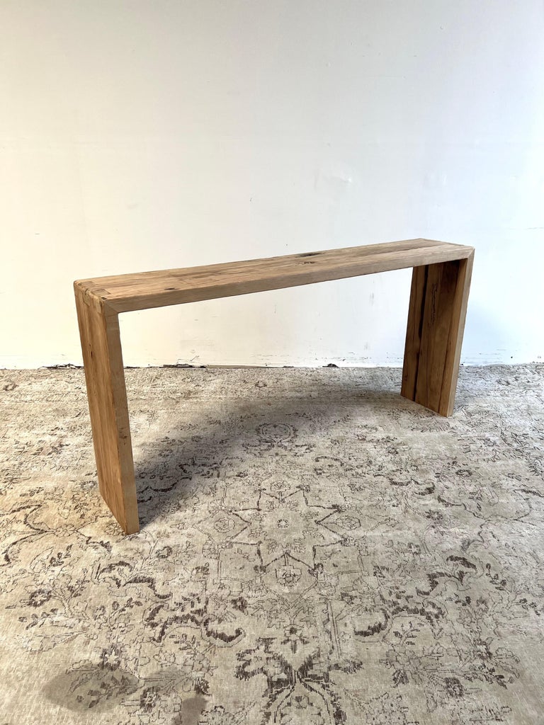 Custom Reclaimed Elm Wood Waterfall Console Table For Sale at 1stDibs