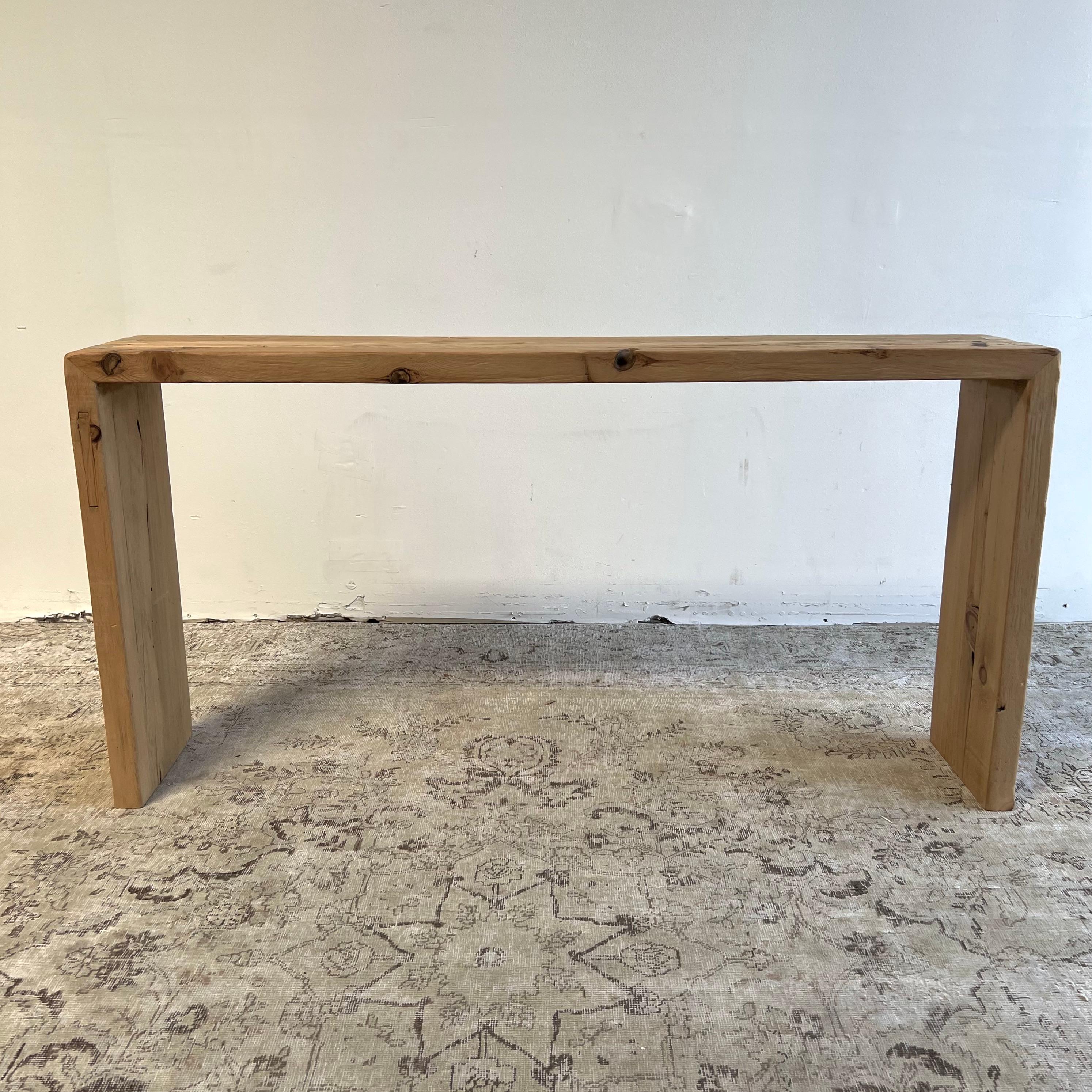 Custom Reclaimed Elm Wood Waterfall Console Table In Good Condition In Brea, CA