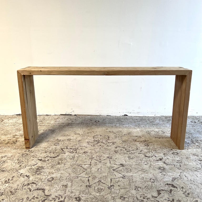Custom Reclaimed Elm Wood Waterfall Console Table For Sale at 1stDibs