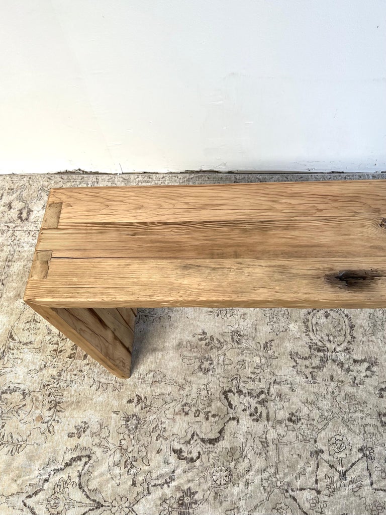 Custom Reclaimed Elm Wood Waterfall Console Table For Sale at 1stDibs