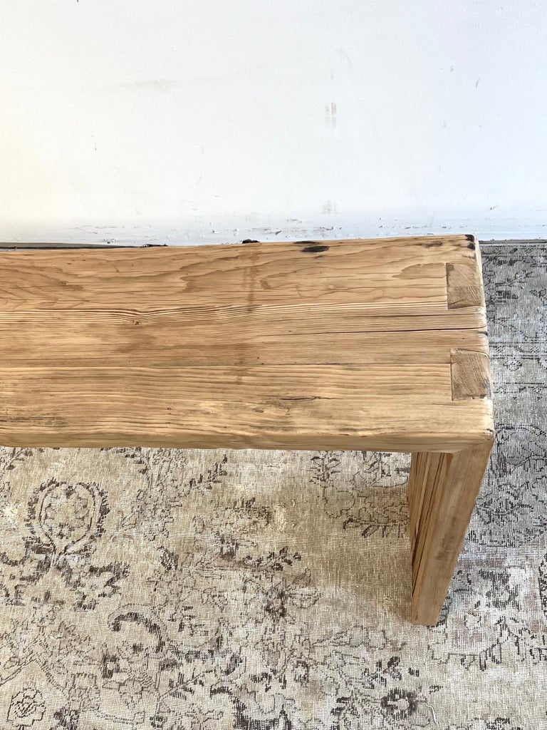 Custom Reclaimed Elm Wood Waterfall Console Table For Sale at 1stDibs