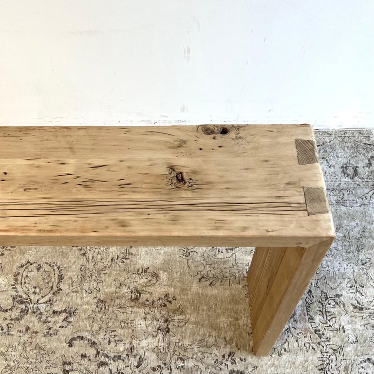 Custom Reclaimed Elm Wood Waterfall Console Table For Sale at 1stDibs