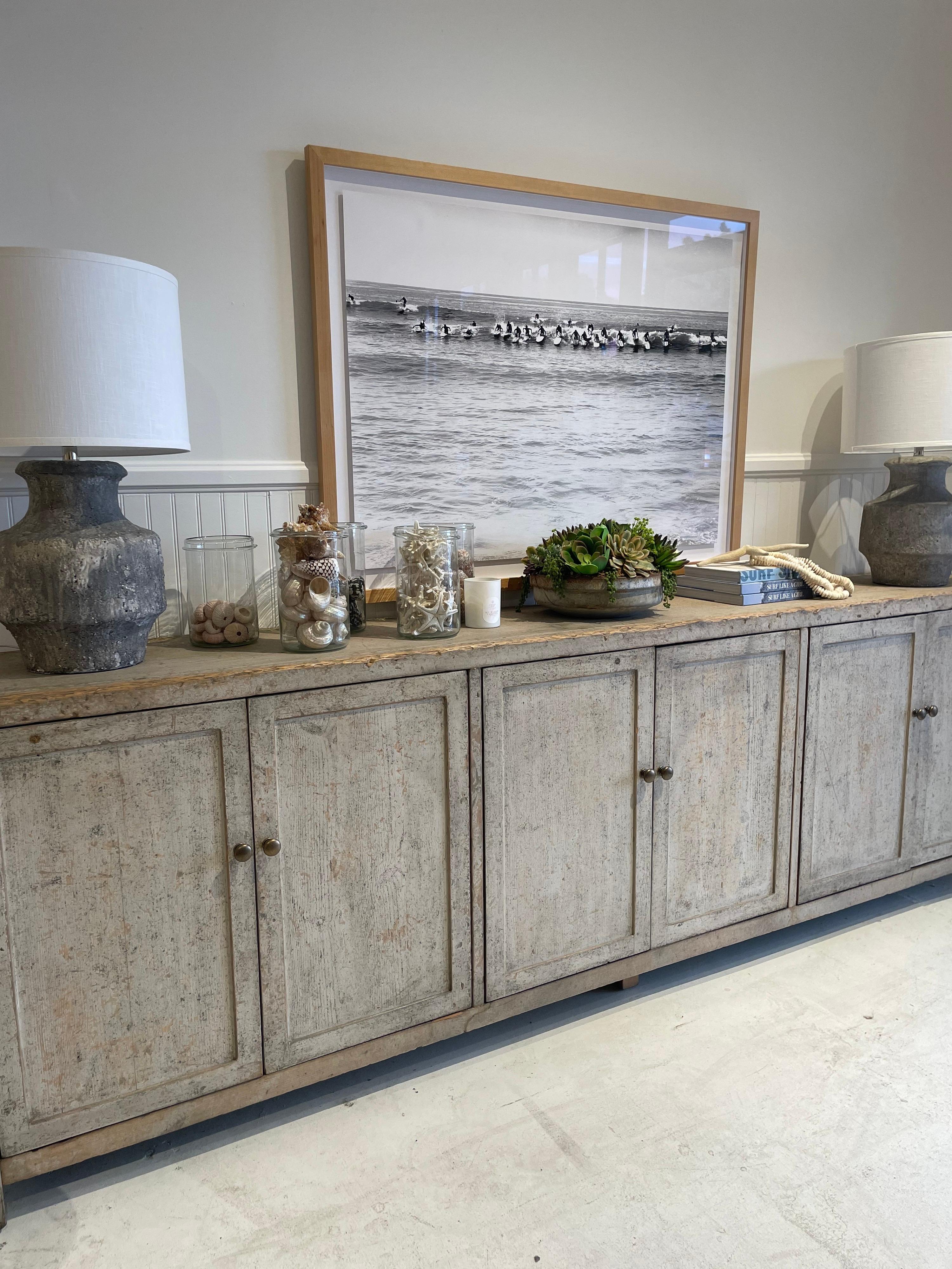 Custom Reclaimed Painted and Distressed Cabinet Console with Doors In Good Condition In Brea, CA